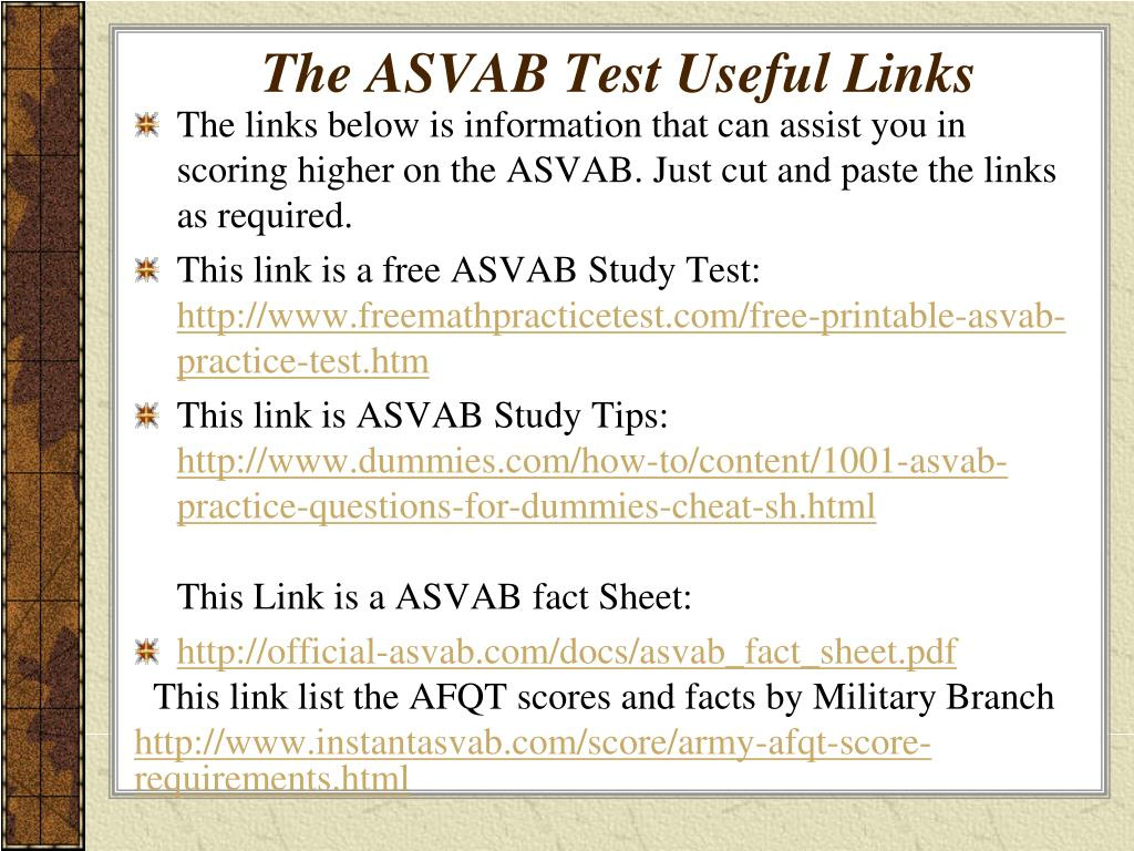 Ppt - The Asvab Armed Services Vocational Aptitude Battery throughout Free Printable Asvab Test