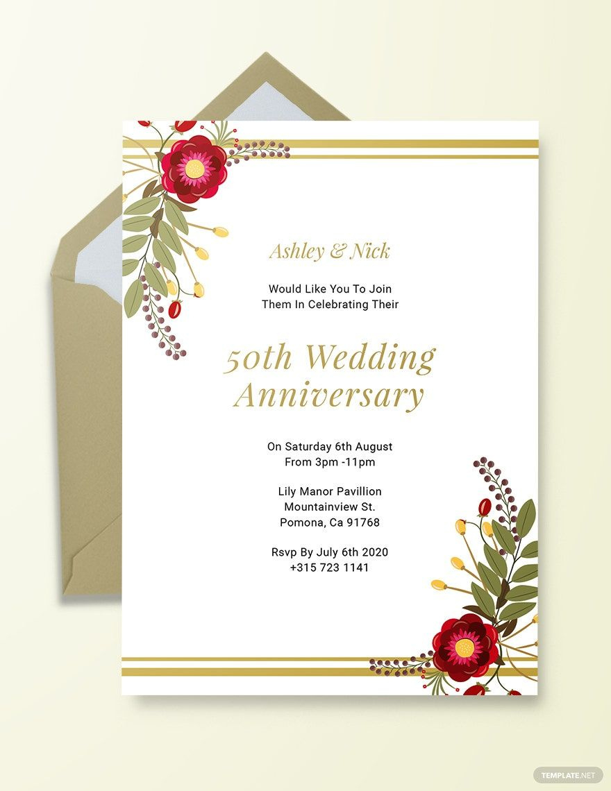 Printable 50Th Wedding Anniversary Invitation Template In Psd in 50Th Anniversary Free Printables