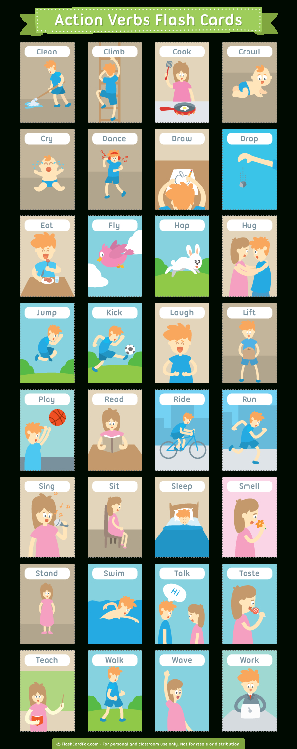 Printable Action Verbs Flash Cards for Free Printable Action Flashcards