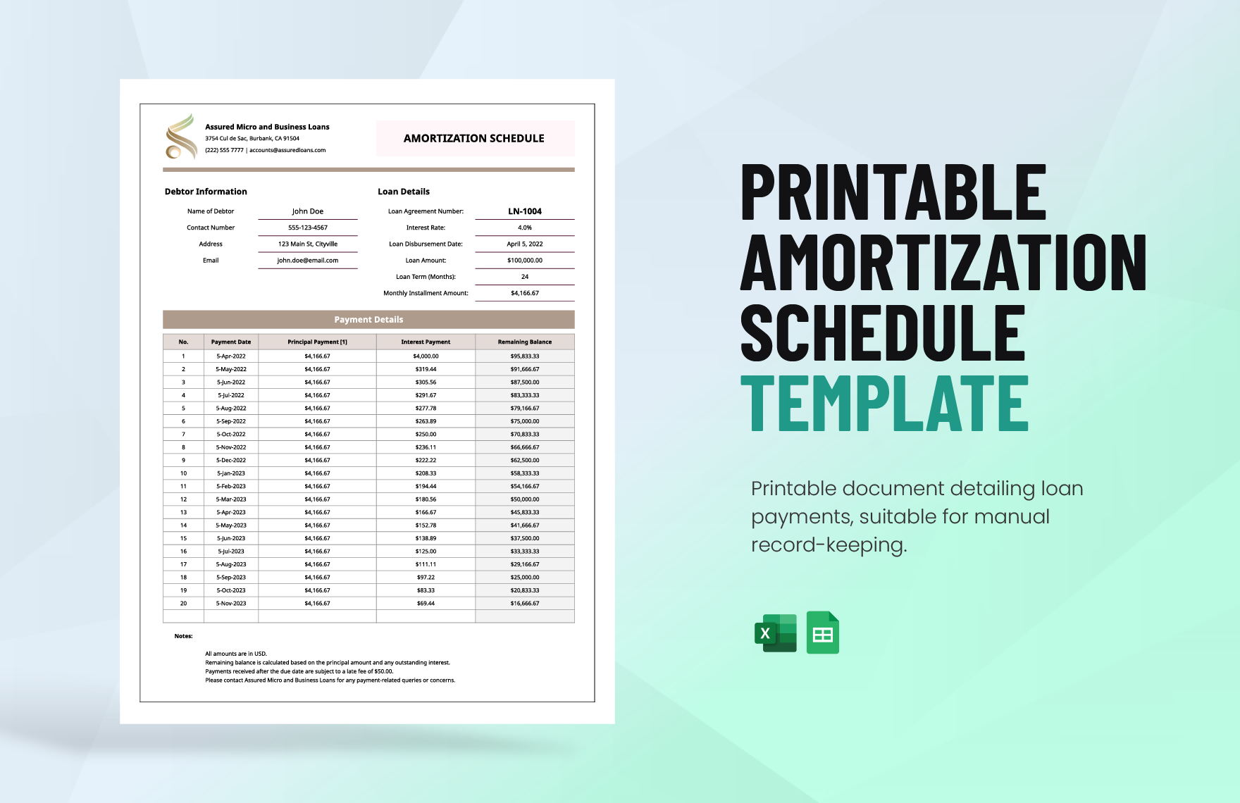 Printable Amortization Schedule Template | Template regarding Free Printable Amortization Schedule