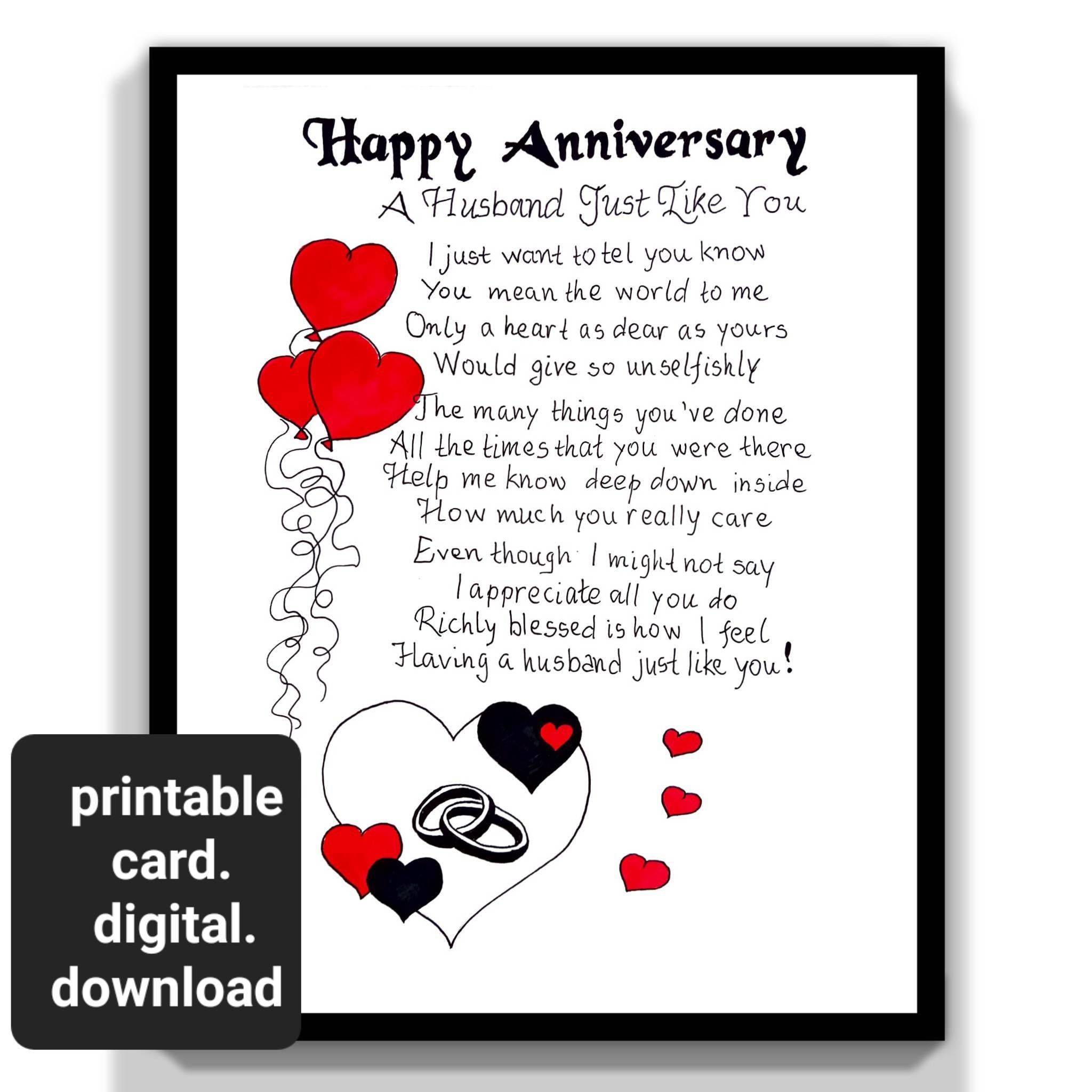 Printable Anniversary Husband Gift Card. To My Husband Anniversary in Free Printable Anniversary Cards Husband