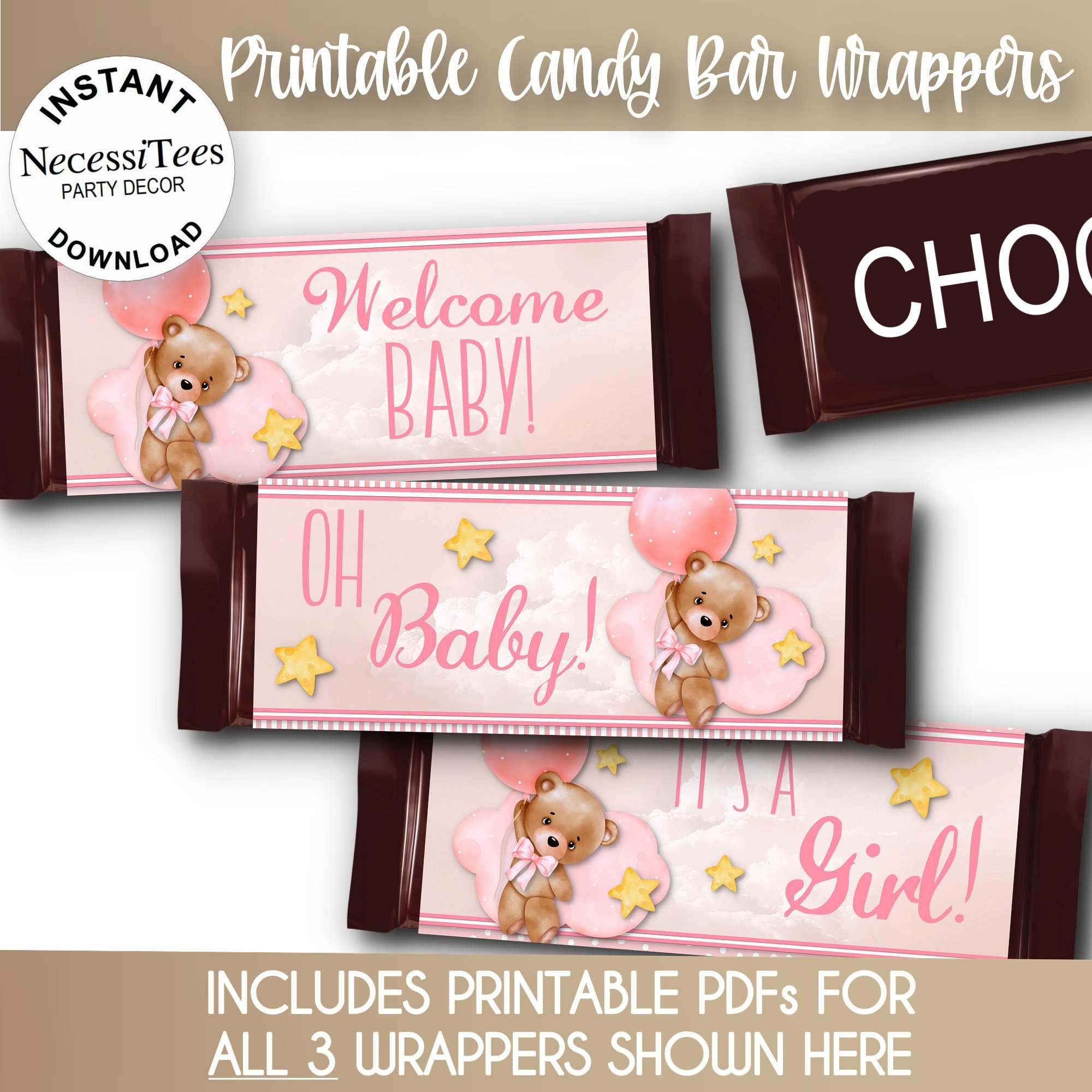 Printable | Baby Shower | Candy Bar Wrapper Templates | Bear With inside Free Printable Baby Chocolate Wrappers