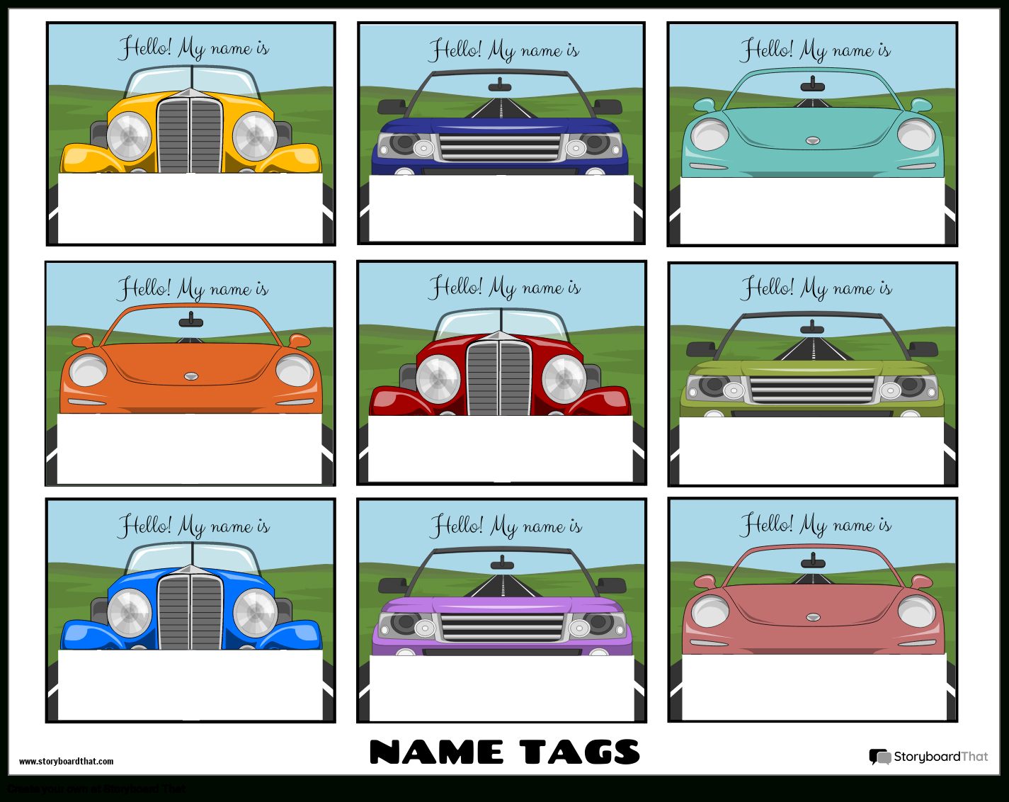 Printable Cars Name Tag Template Storyboardtemplates regarding Car Name Tags Free Printable