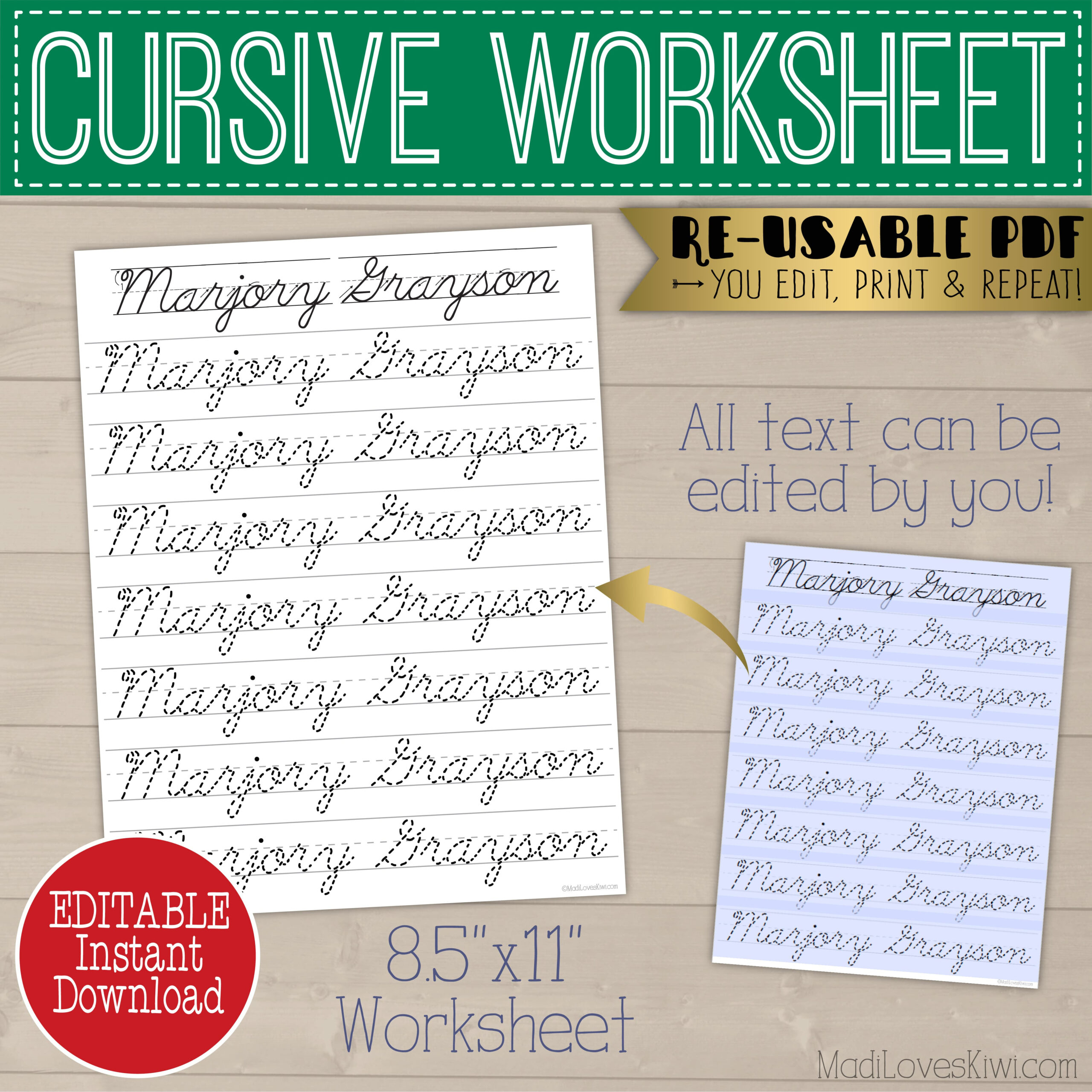 Printable Cursive Name Writing Worksheet, Editable Script throughout Free Printable Cursive Name Worksheets