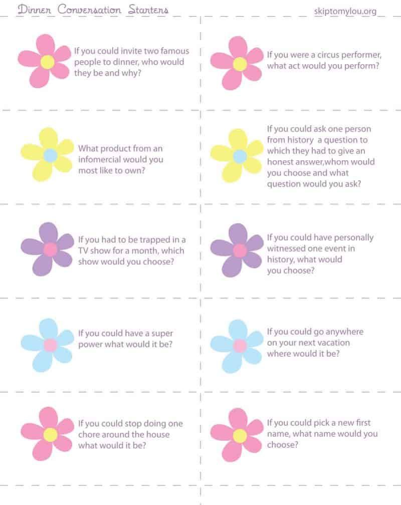 Printable Dinner Conversation Starters | Skip To My Lou for Free Printable Table Top Quizzes