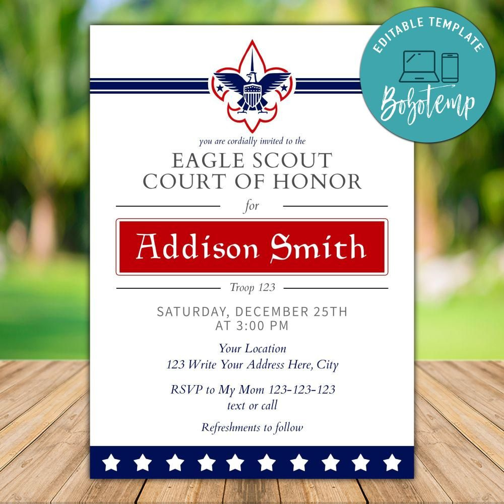 Printable Eagle Scout Court Of Honor Invitation Template Diy regarding Free Eagle Scout Printables