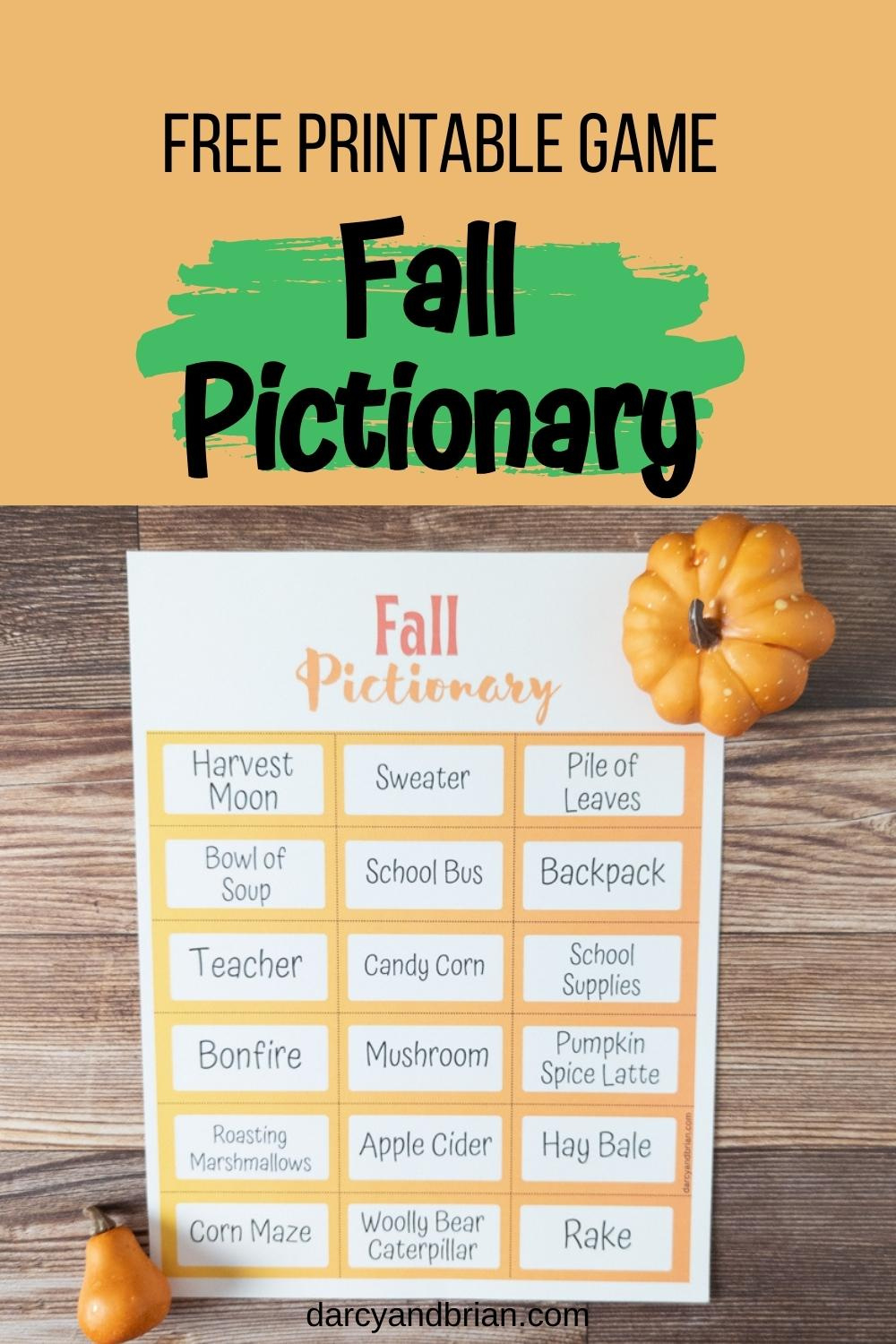 Printable Fall Pictionary Words | Fun Drawing Game For Kids in Free Printable Pictionary Word List
