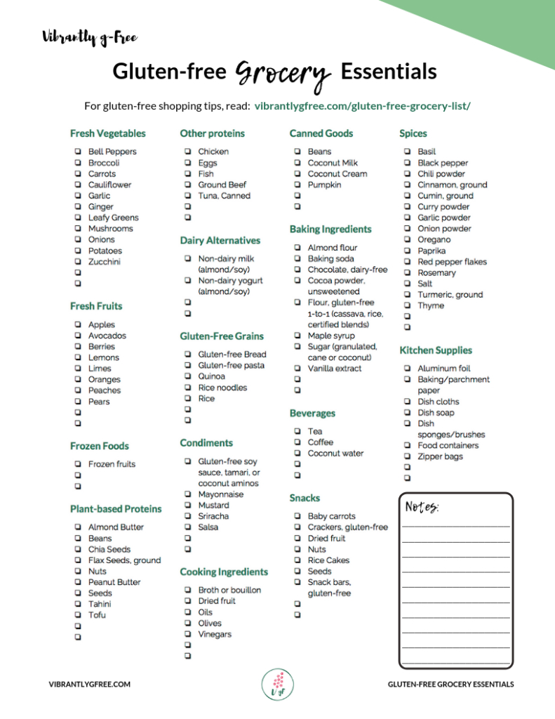 Printable Gluten Free Grocery List + 10 Tips! - Vibrantly G-Free for Printable Gluten Free Diet Food List