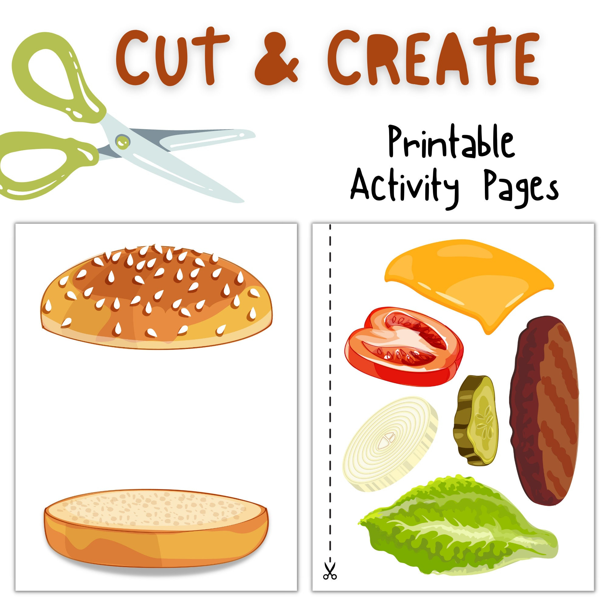 Printable Hamburger Craft, Cut And Paste Build A Burger Assembly within Build A Burger Free Printable