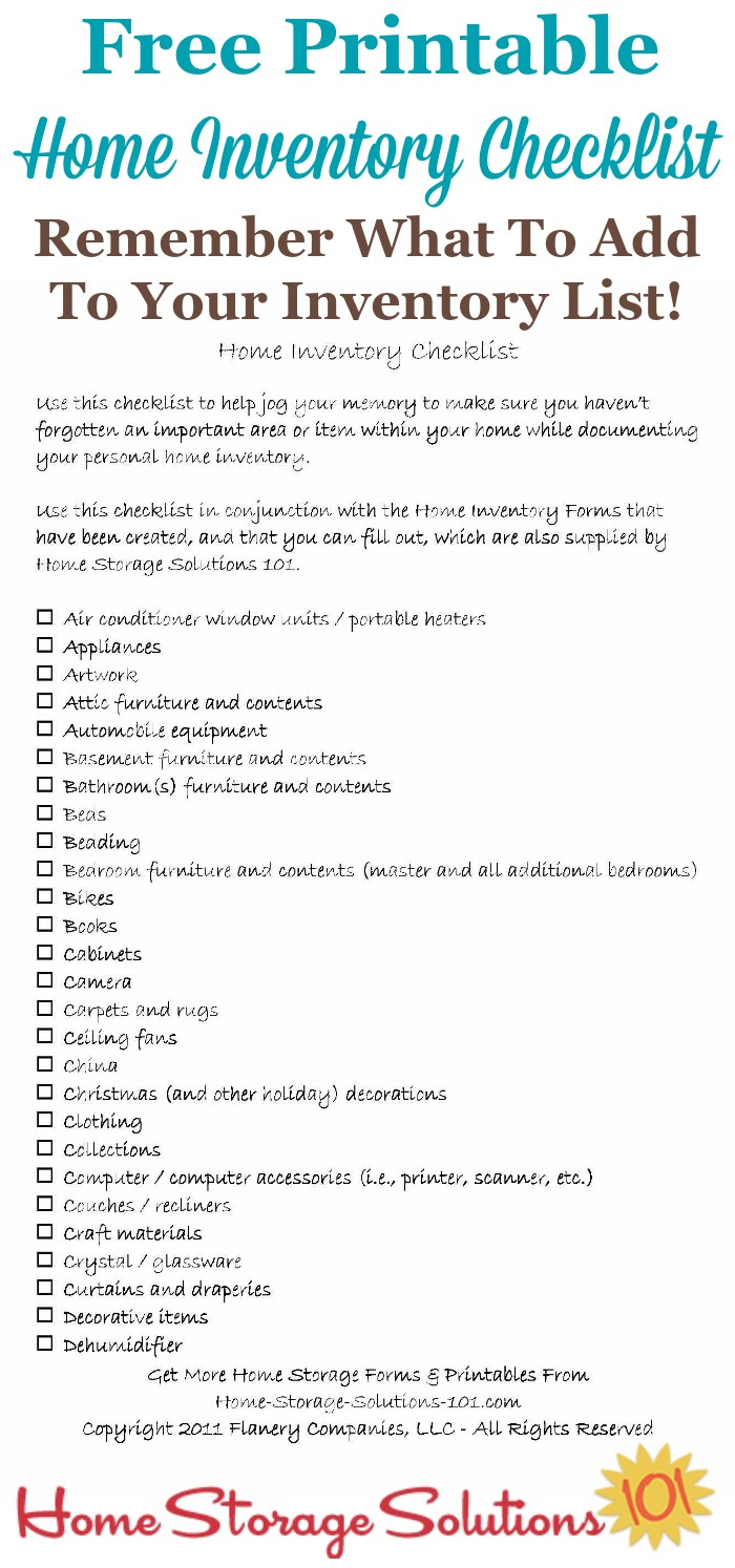 Printable Home Inventory Checklist: Make Sure You Don&amp;#039;T Forget for Free Printable Home Inventory List