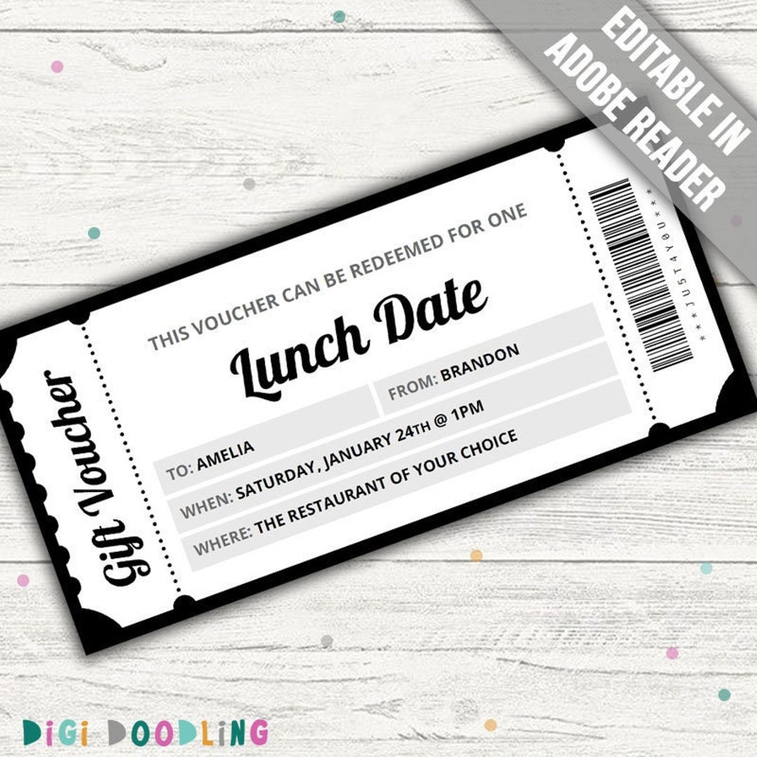 Printable Lunch Date Gift Voucher Template: Editable Coupon (Pdf intended for Free Lunch Voucher Template