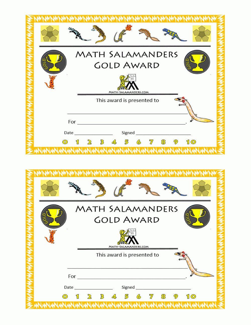 Printable Math Certificates From The Math Salamanders regarding Free Printable Math Certificates