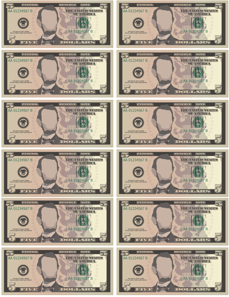 Printable Money - Five Dollar Bill intended for Free Printable Dollar Bills
