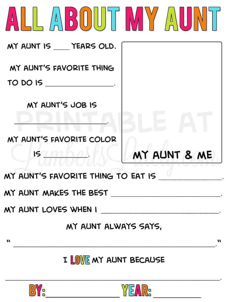 Printable Mother&amp;#039;S Day Questionnaire: All About My Mom | Lamberts pertaining to All About My Aunt Free Printable