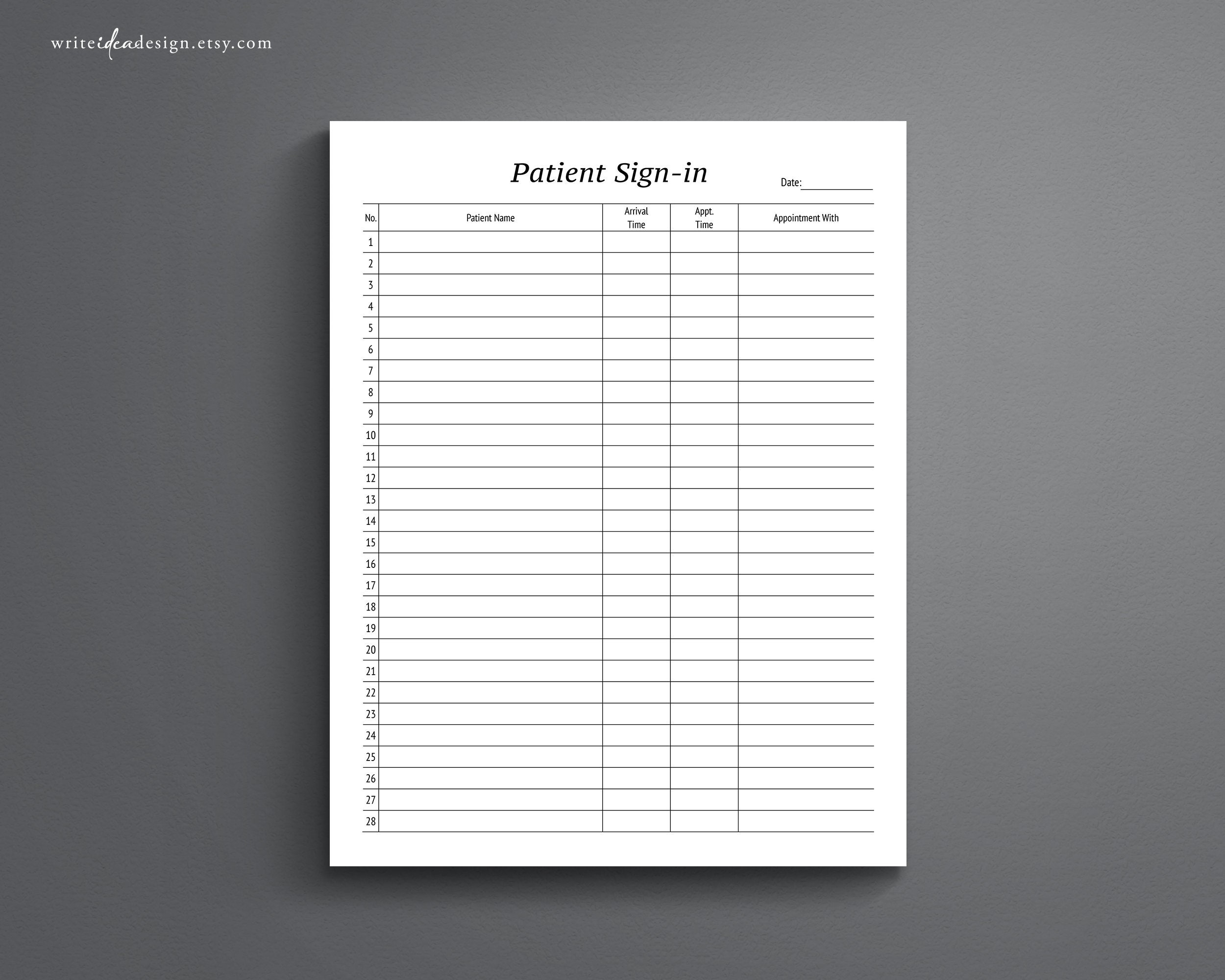 Printable Patient Sign-In Sheet: Doctor Office Check-In (Pdf) - Etsy intended for Free Printable Doctor Office Sign In Sheets