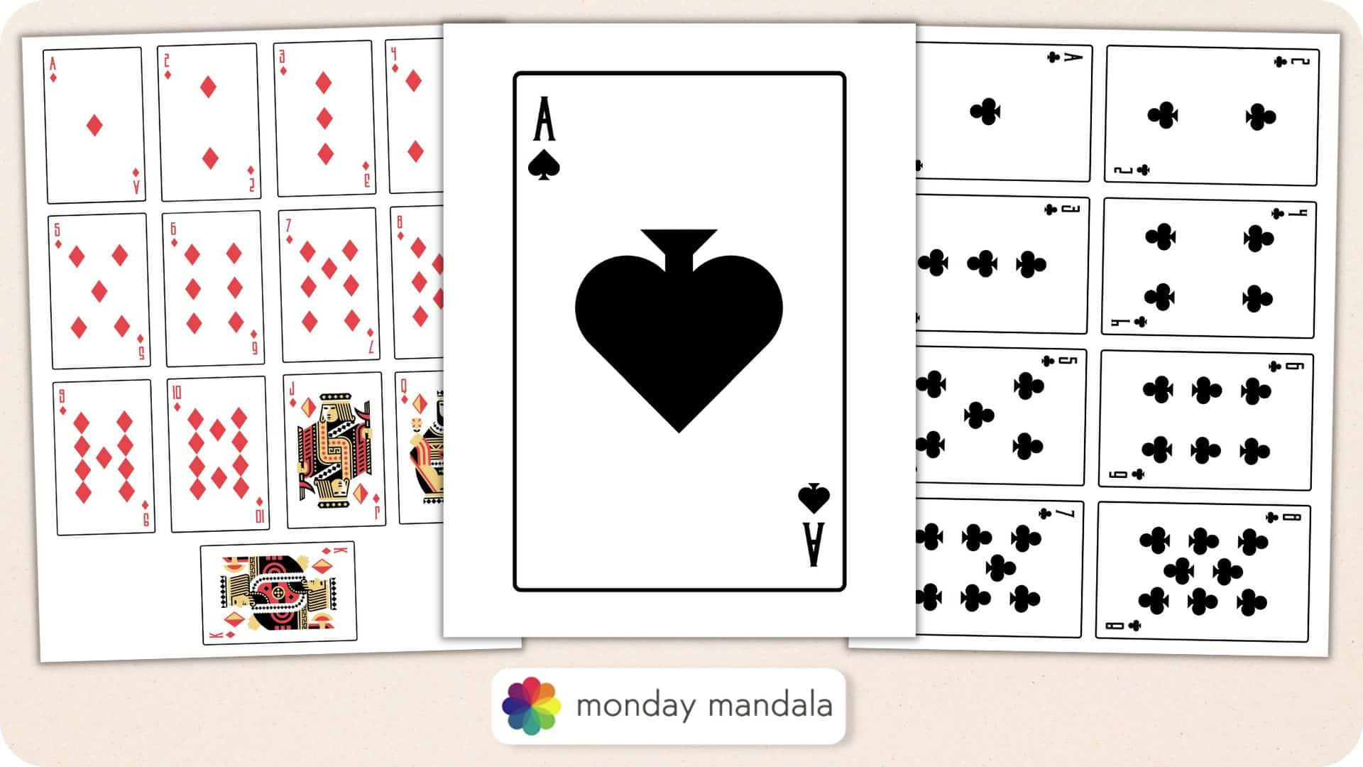 Printable Playing Cards (Free Pdf Sheets In 3 Sizes) inside Deck Of Cards Template Free