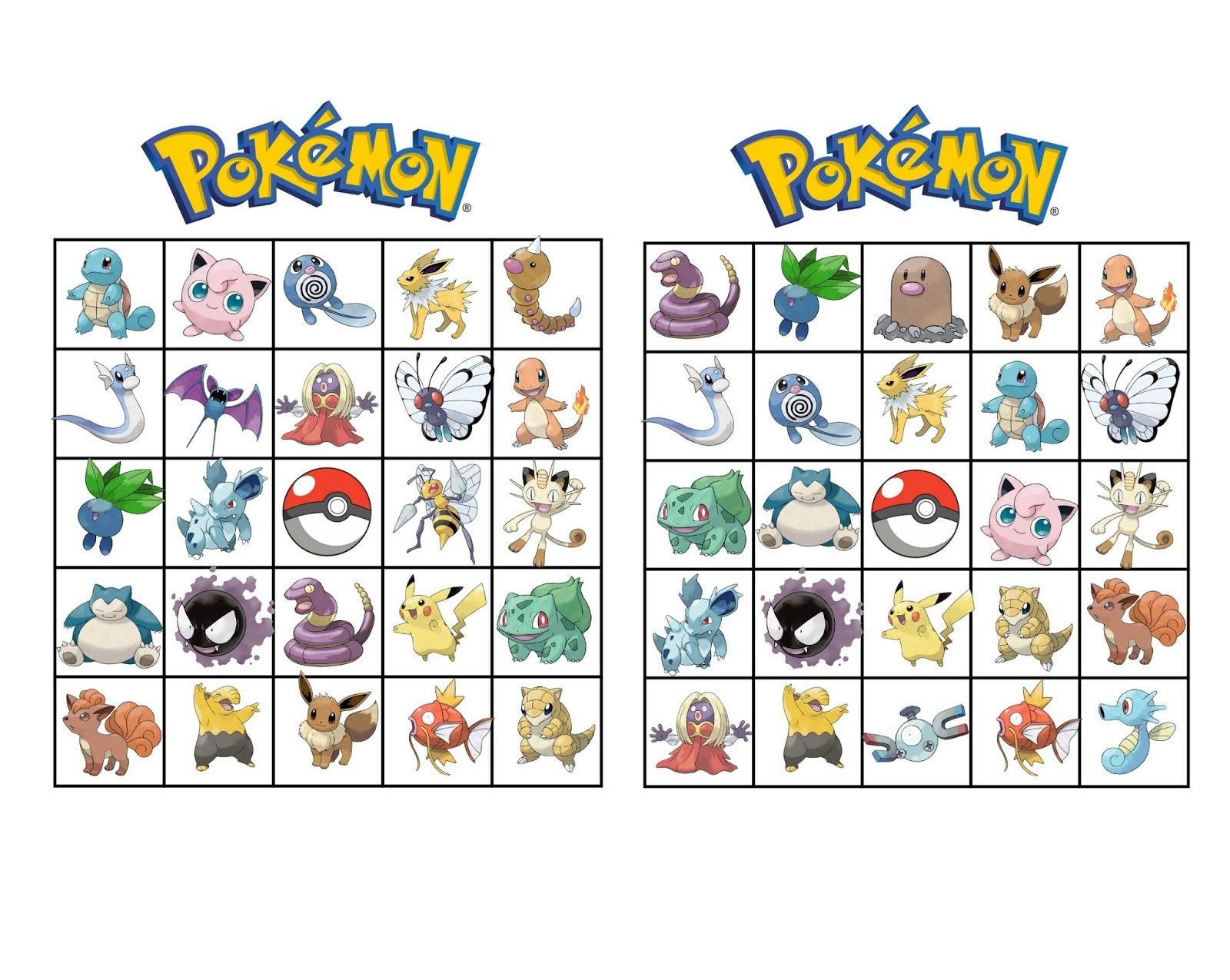 Printable Poke Bingo Game | 50 Unique Cards + 54 Calling Cards regarding Free Pokemon Bingo Printable