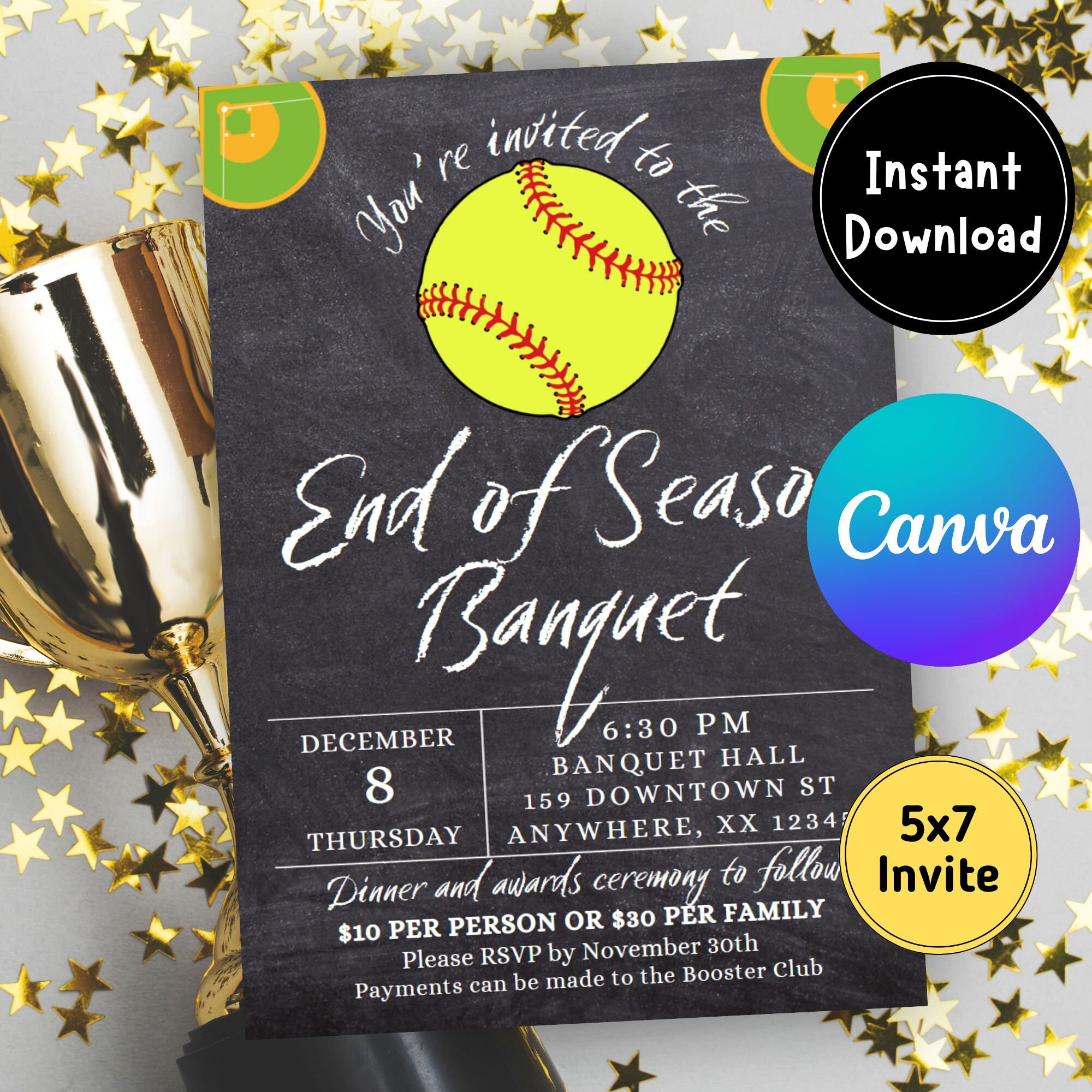 Printable Softball Invitation Template, Team Party, End Of Season within Free Printable Softball Party Invitations