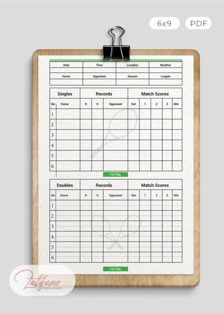 Free Printable Tennis Score Sheets