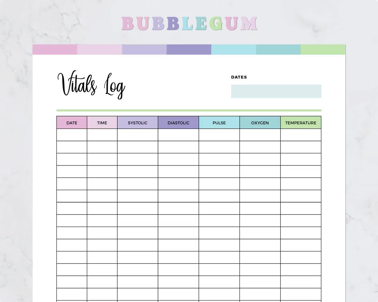 Printable Vitals Log, Blood Pressure Log, Vital Signs Sheet, Vital Sign Sheet Vitals Log, Vital Signs Template, Vitals Tracker pertaining to Free Printable Vital Signs Flow Sheet