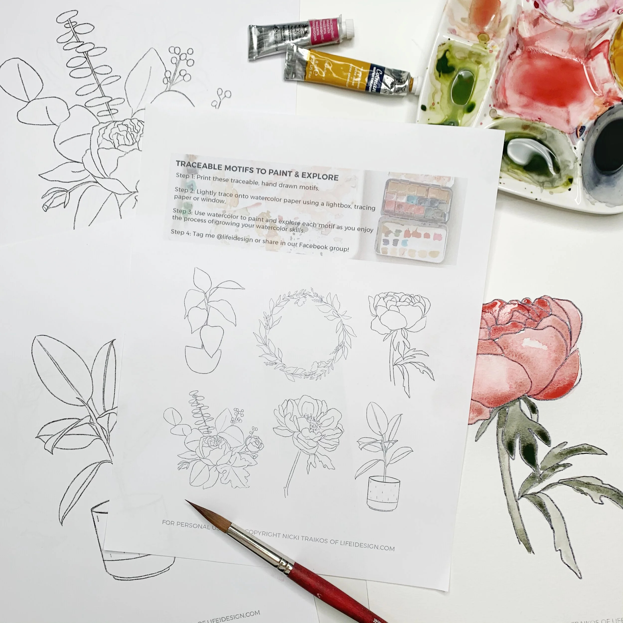Printable Watercolor Tracing Sheets! — Nicki Traikos | Life I Design | throughout Free Printable Watercolor Pictures to Paint