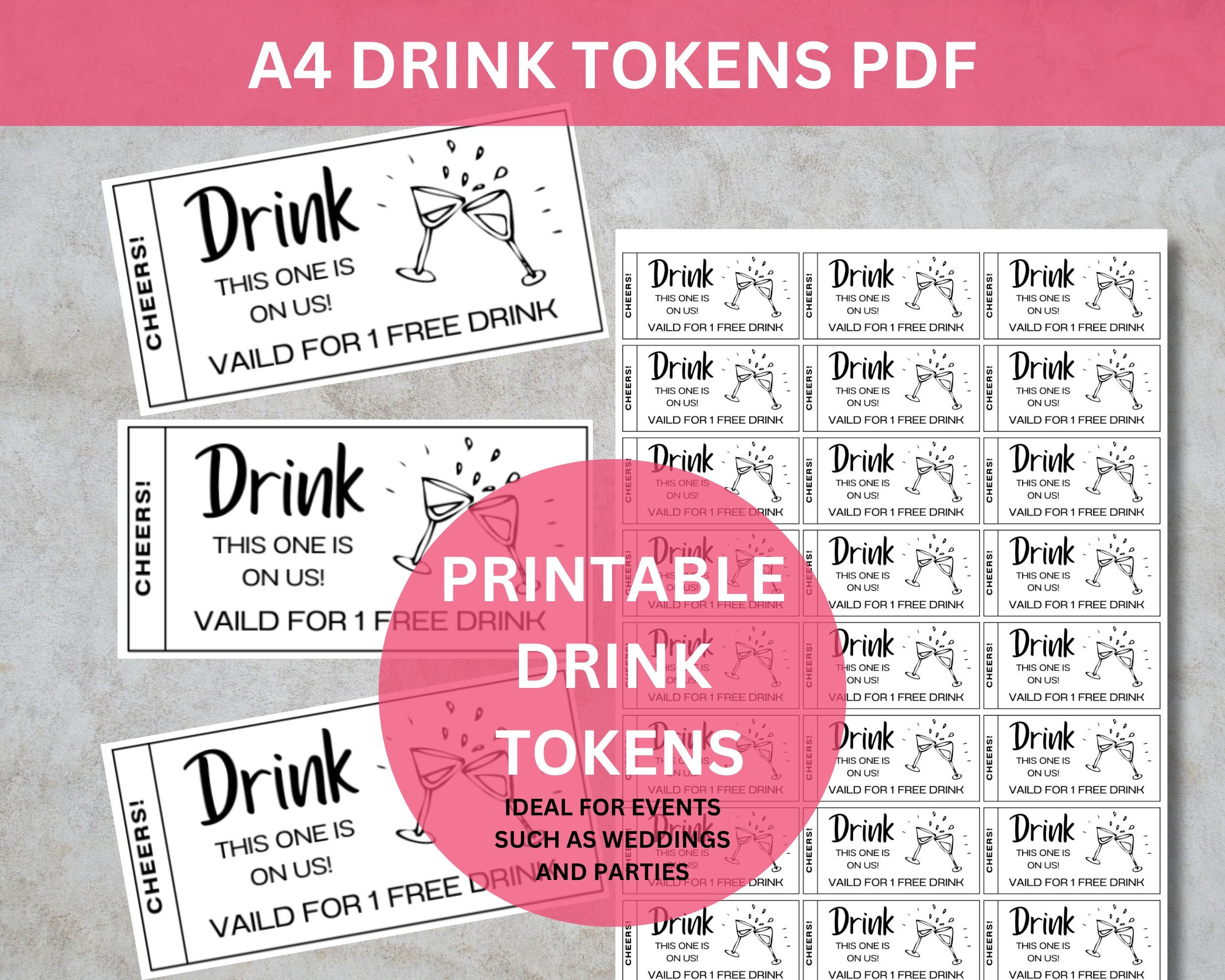 Printable Wedding Drink Tokens: A4 Pdf (Free Drink) - Etsy pertaining to Free Printable Drink Voucher
