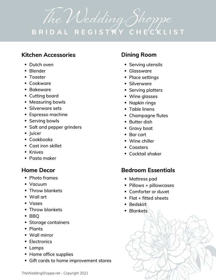Free Printable Wedding Registry Checklist