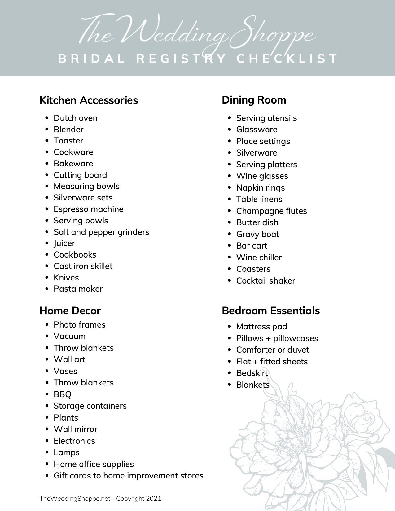 Printable Wedding Registry Checklist - Printable Party Favors pertaining to Free Printable Wedding Registry Checklist