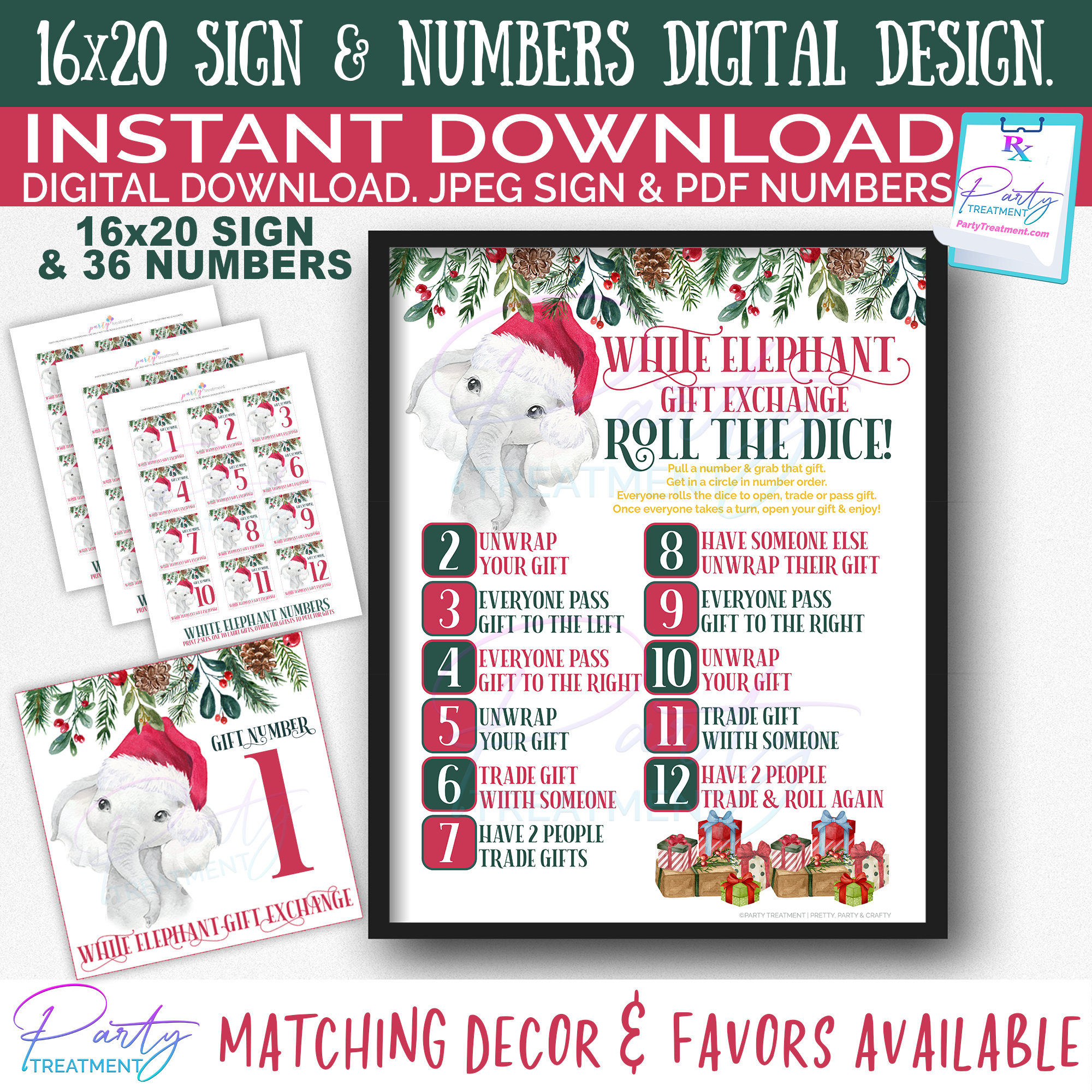 Printable White Elephant Numbers, White Elephant Dice Game for White Elephant Number Tickets Printable