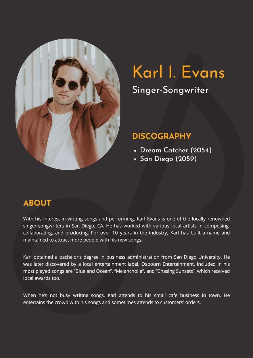 Professional Bio Template For Musician In Word - Download inside Free Dj Bio Templates