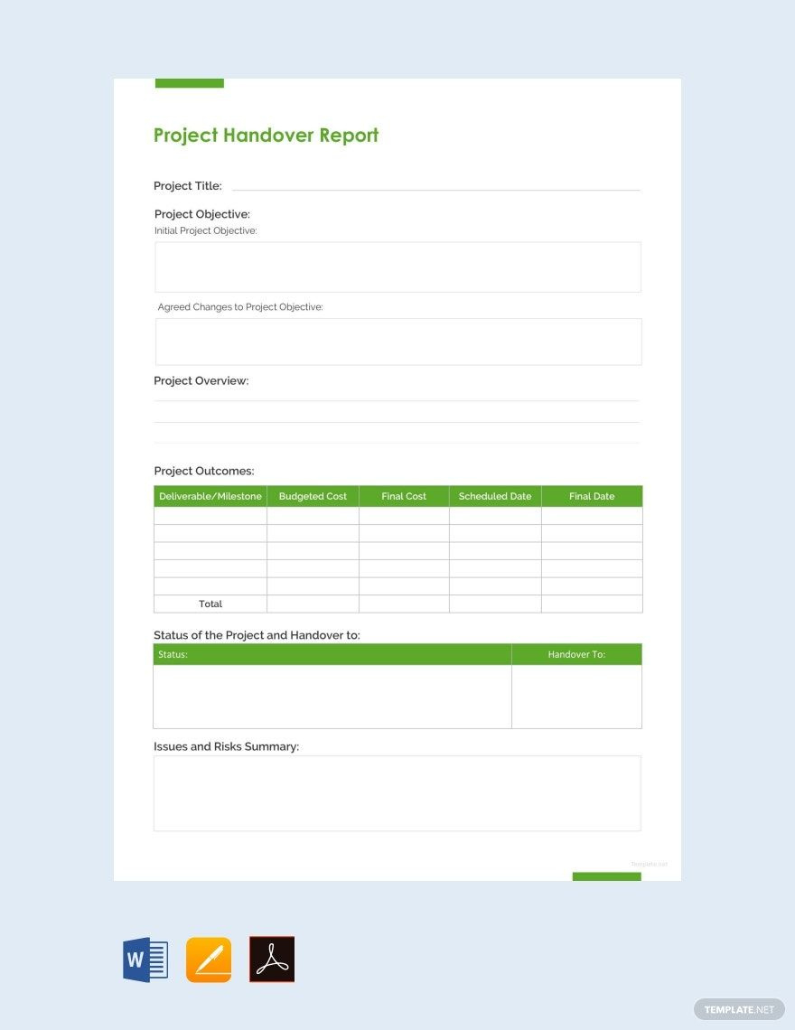 Project Handover Report Template In Word, Pages, Pdf, Google Docs for Handover Document Template Free