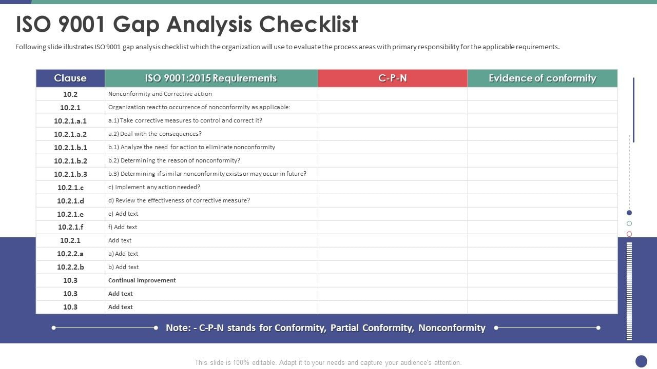 Qc Engineering Iso 9001 Gap Analysis Checklist Ppt Show Gallery with regard to Iso 9001 Checklist Template Free