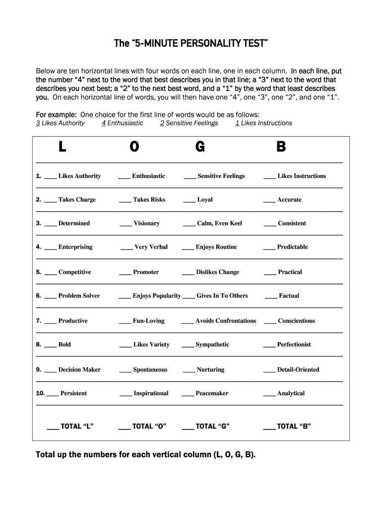 Qdos Training 5-Minute Personality Test Form - Fill Online for Free Printable Personality Tests For Employees