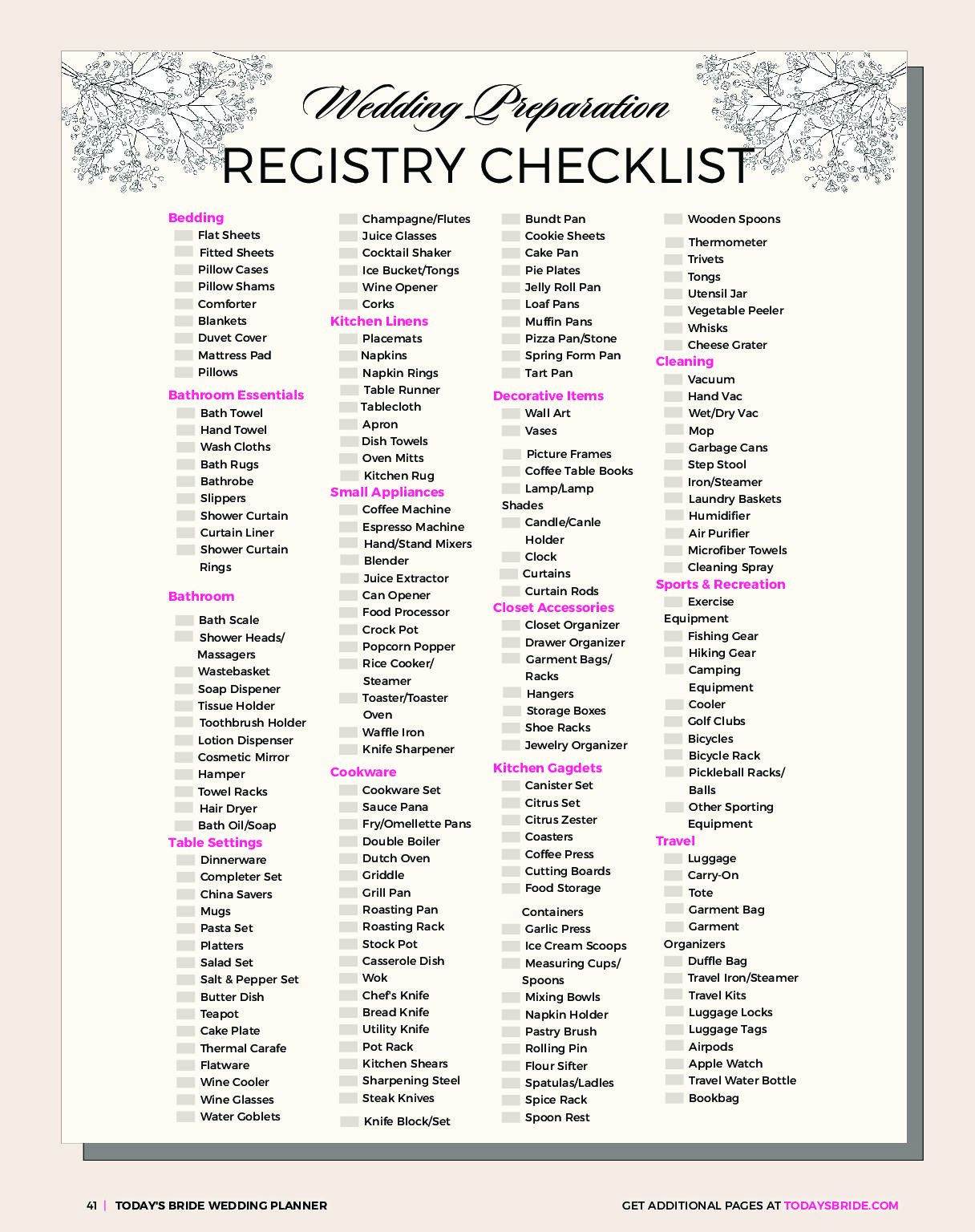 Registry Checklist | Today&amp;#039;S Bride inside Free Printable Wedding Registry Checklist