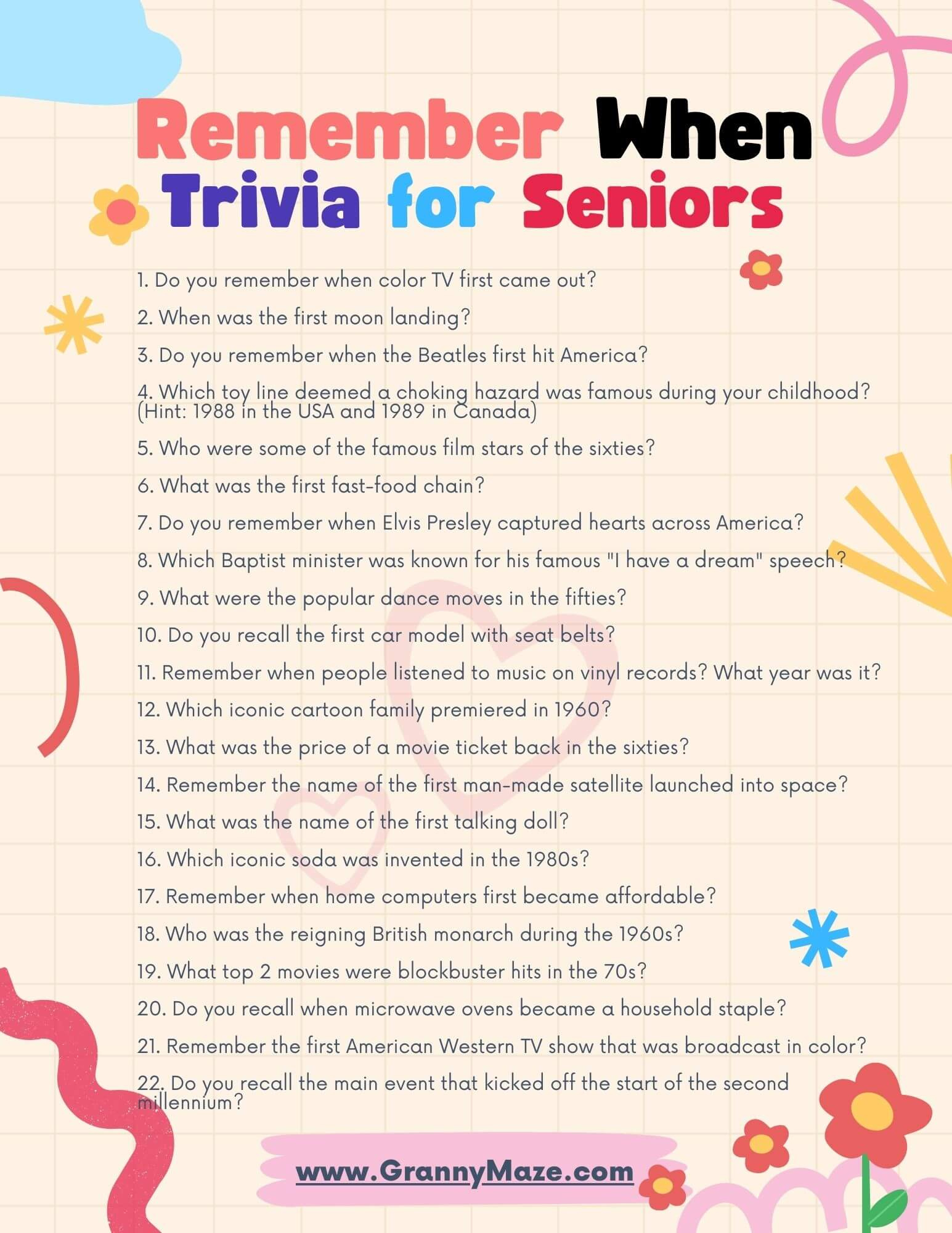 Remember When Trivia For Seniors: Boost Your Brainpower with regard to Free Printable Trivia Questions and Answers For Seniors