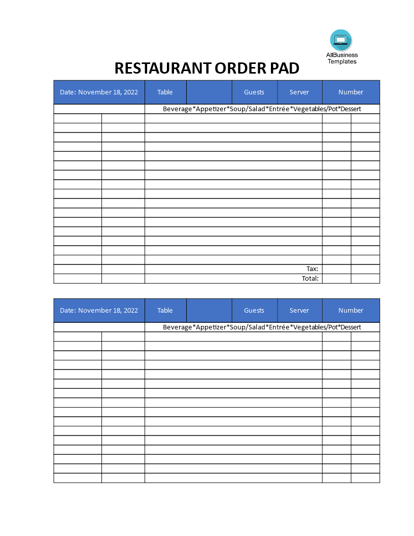 Restaurant Order Pad Template | Templates At Allbusinesstemplates throughout Free Printable Waitress Order Restaurant Order Pad Template