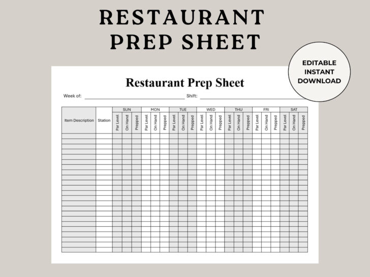 Restaurant Prep List Template Free