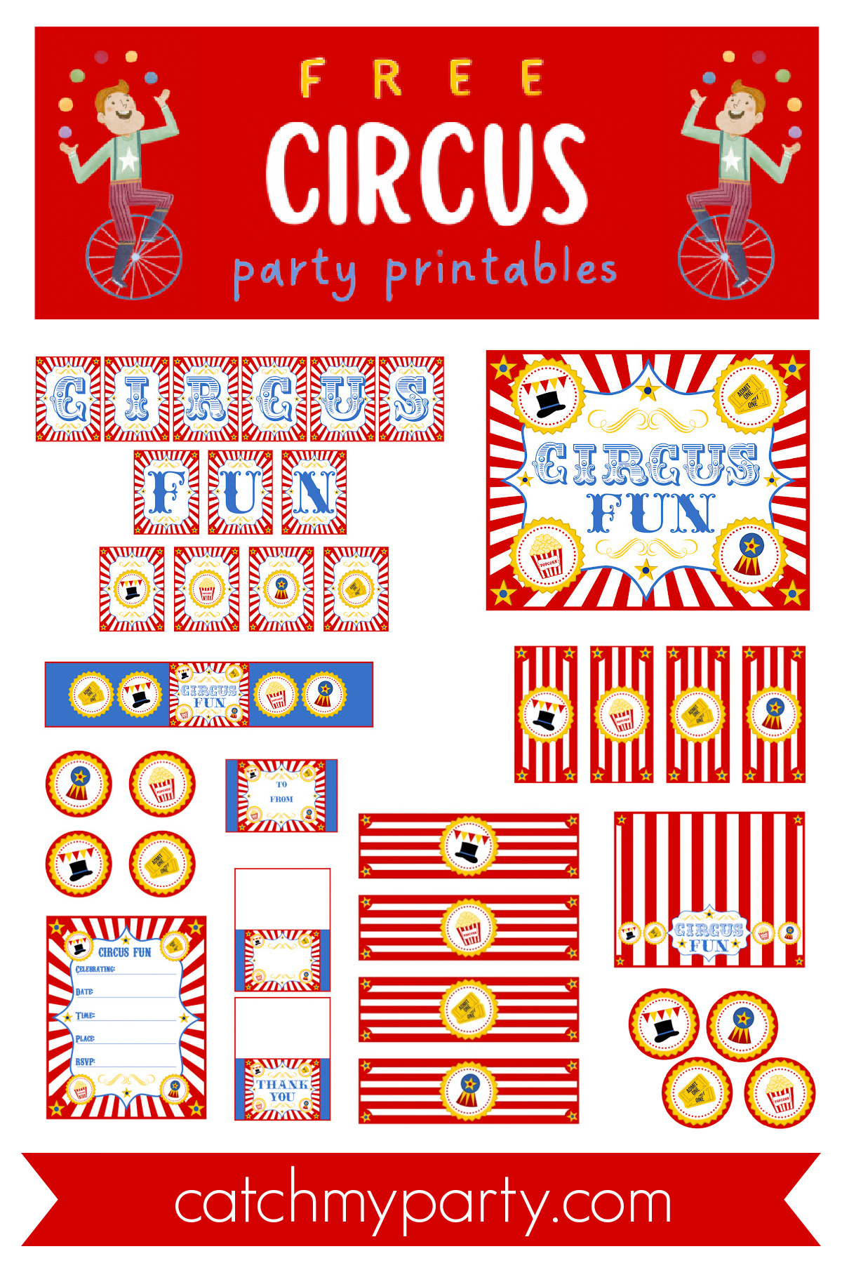 Retro Circus Party Printables (Free Download)! | Catch My Party inside Free Carnival Printables