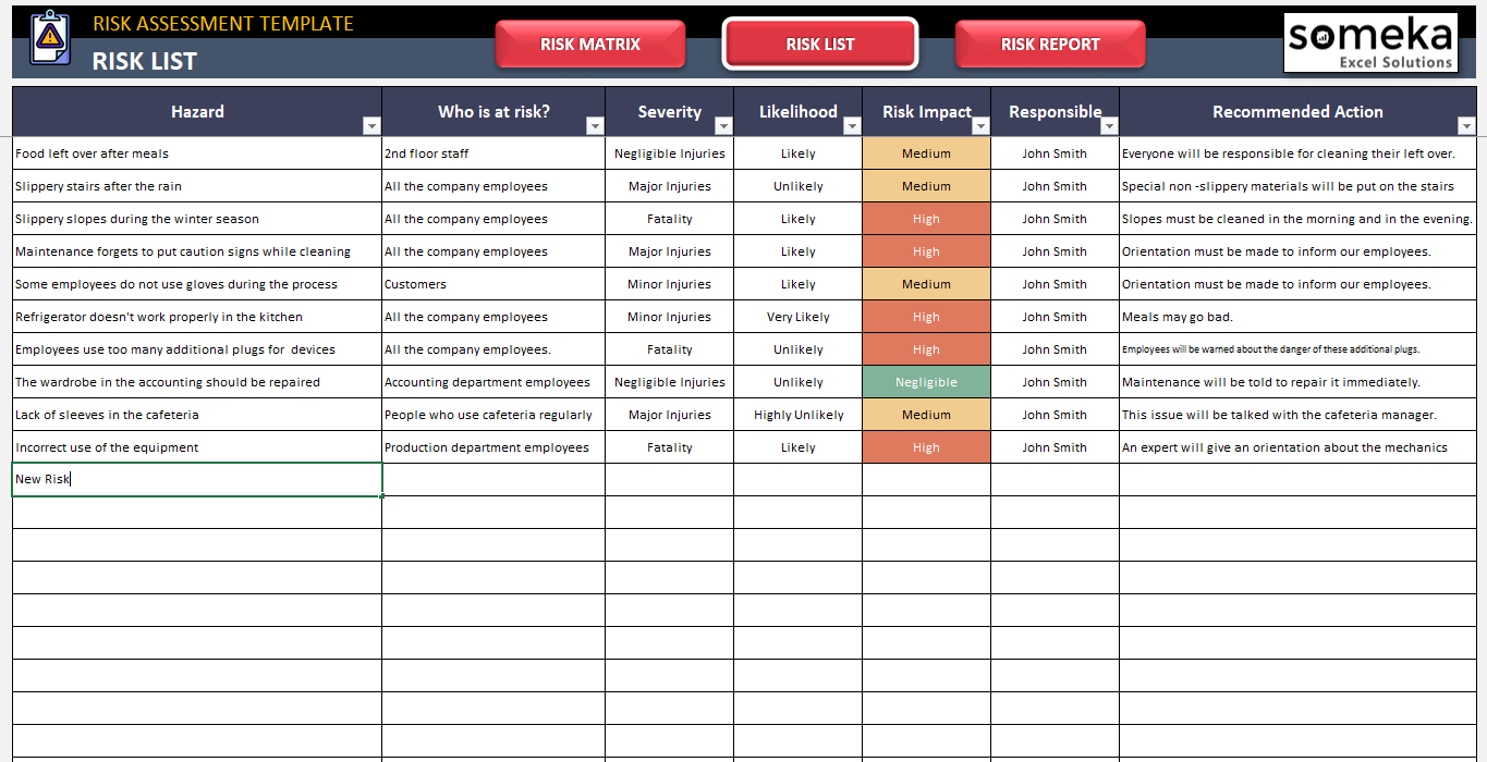 Risk Assessment Excel Template pertaining to Free Hazop Template