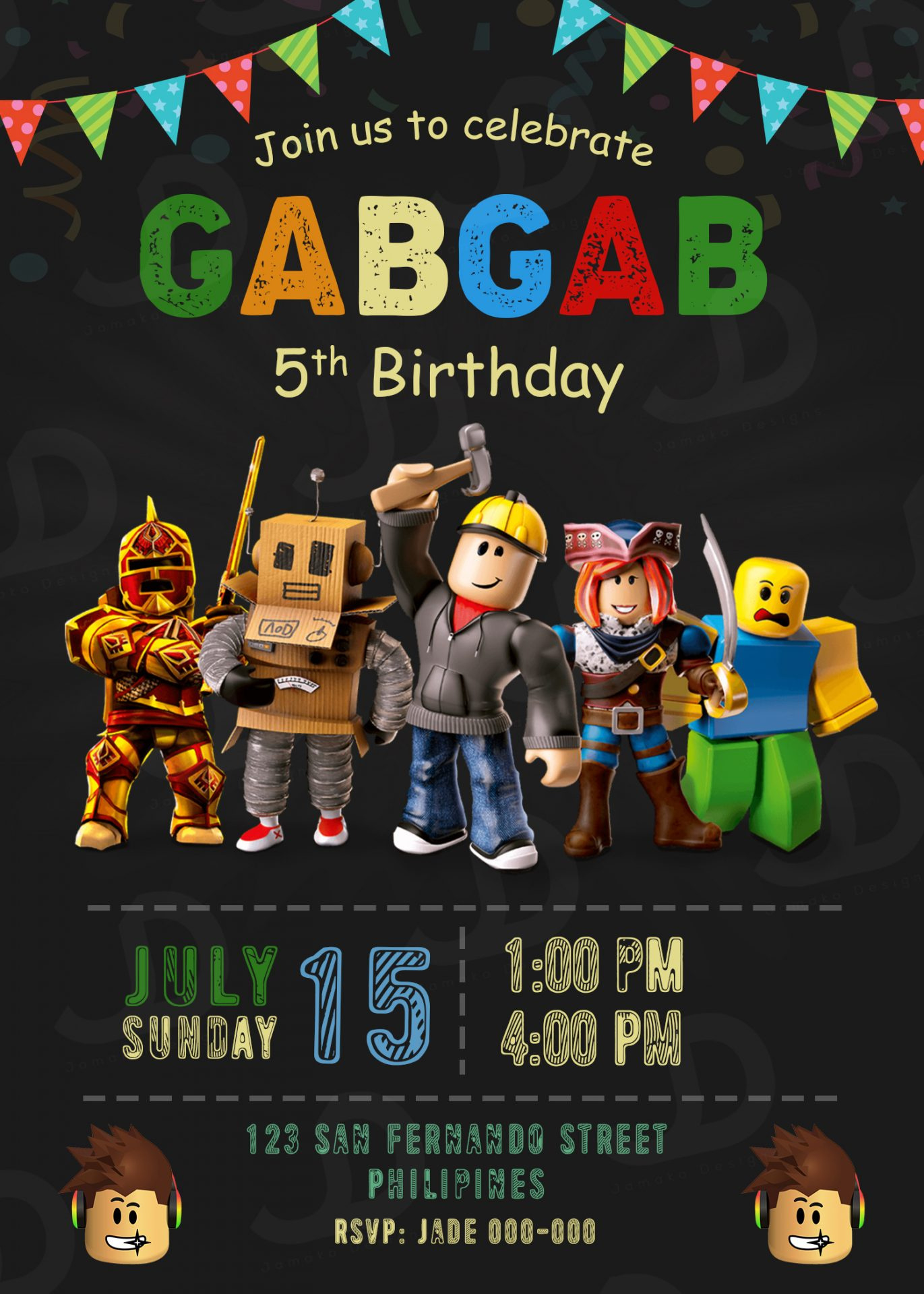 Roblox Game Birthday Party Invitation Printable 5 X 7 Or 4 X 6 regarding Free Printable Roblox Party Invitations