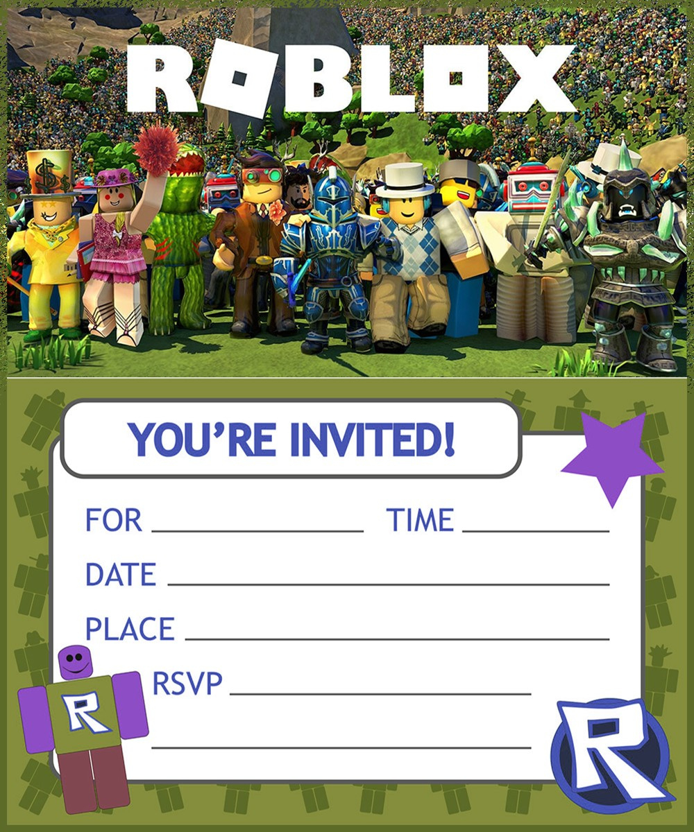 Roblox Invitation Card Template pertaining to Free Printable Roblox Party Invitations