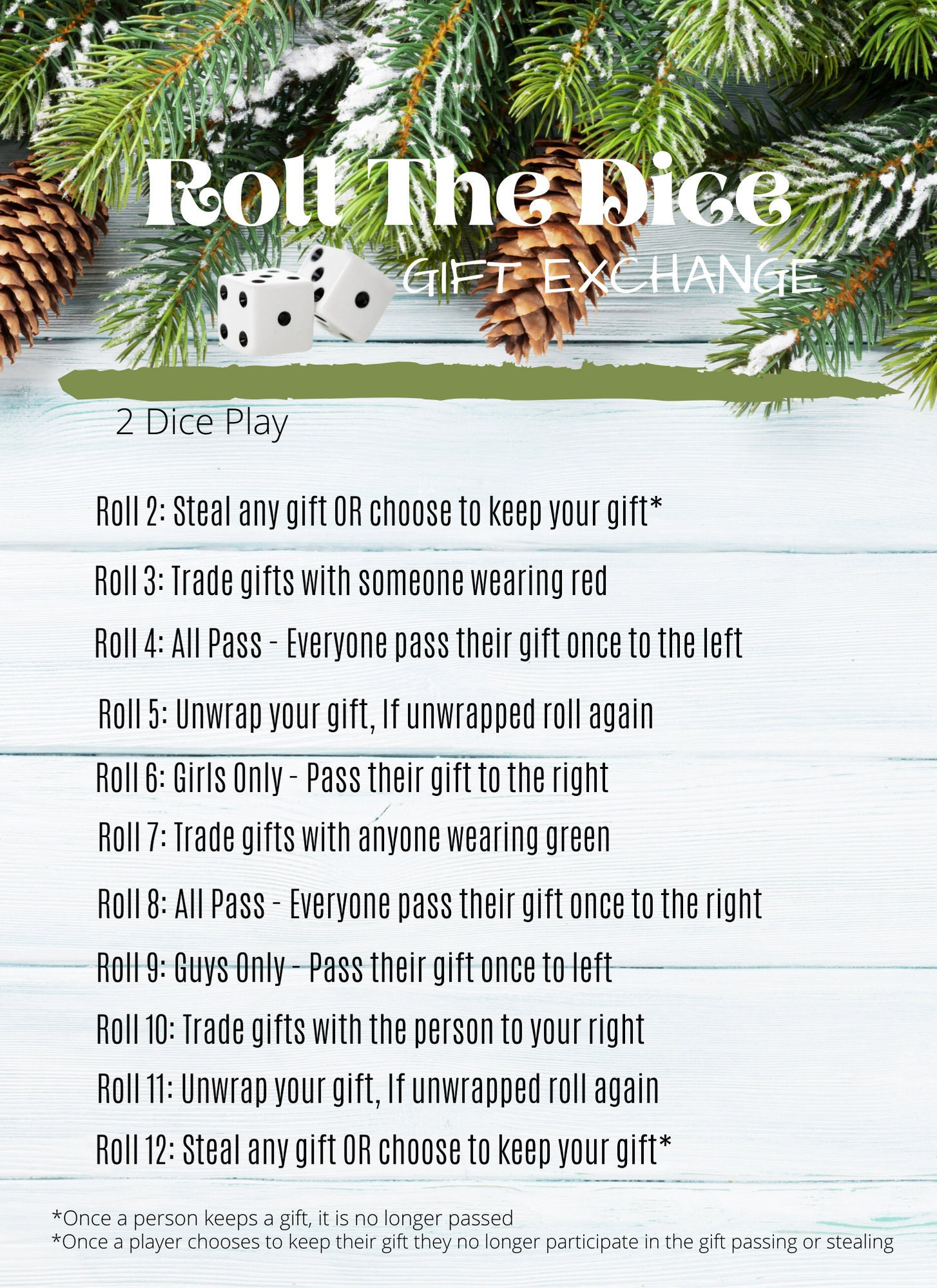 Roll The Dice Gift Exchange Printable, Virtual White Elephant Gift throughout White Elephant Gift Exchange Poem Printable