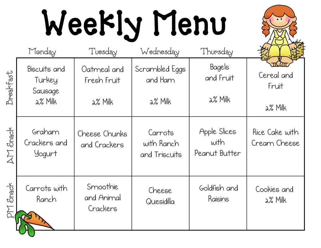 Sample Daycare Menus - 10 Free Pdf Printables | Printablee intended for Free Printable Daycare Menus