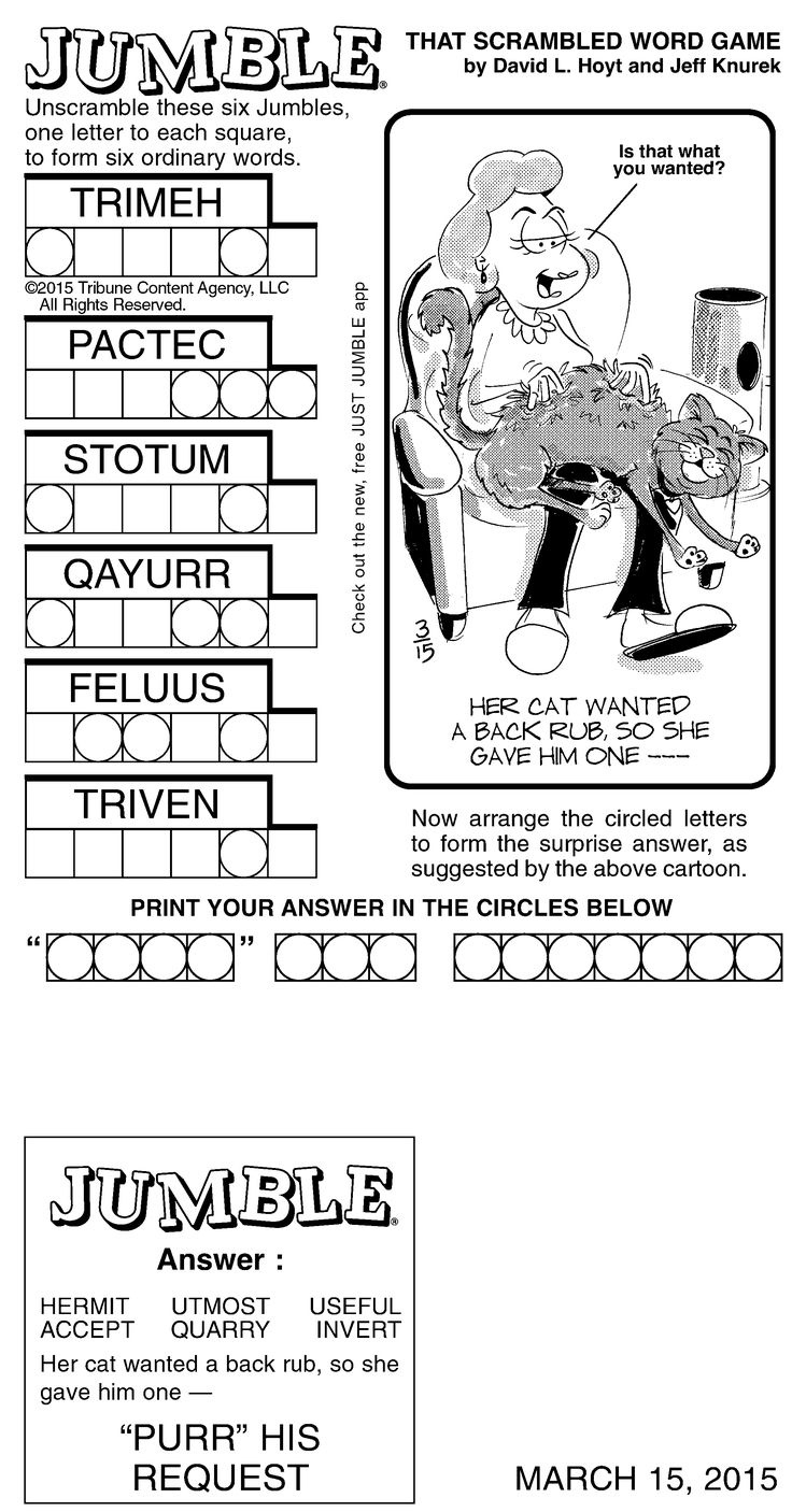 Sample Of Sunday Jumble - Tribune Content Agency intended for Free Printable Daily Jumble Puzzles
