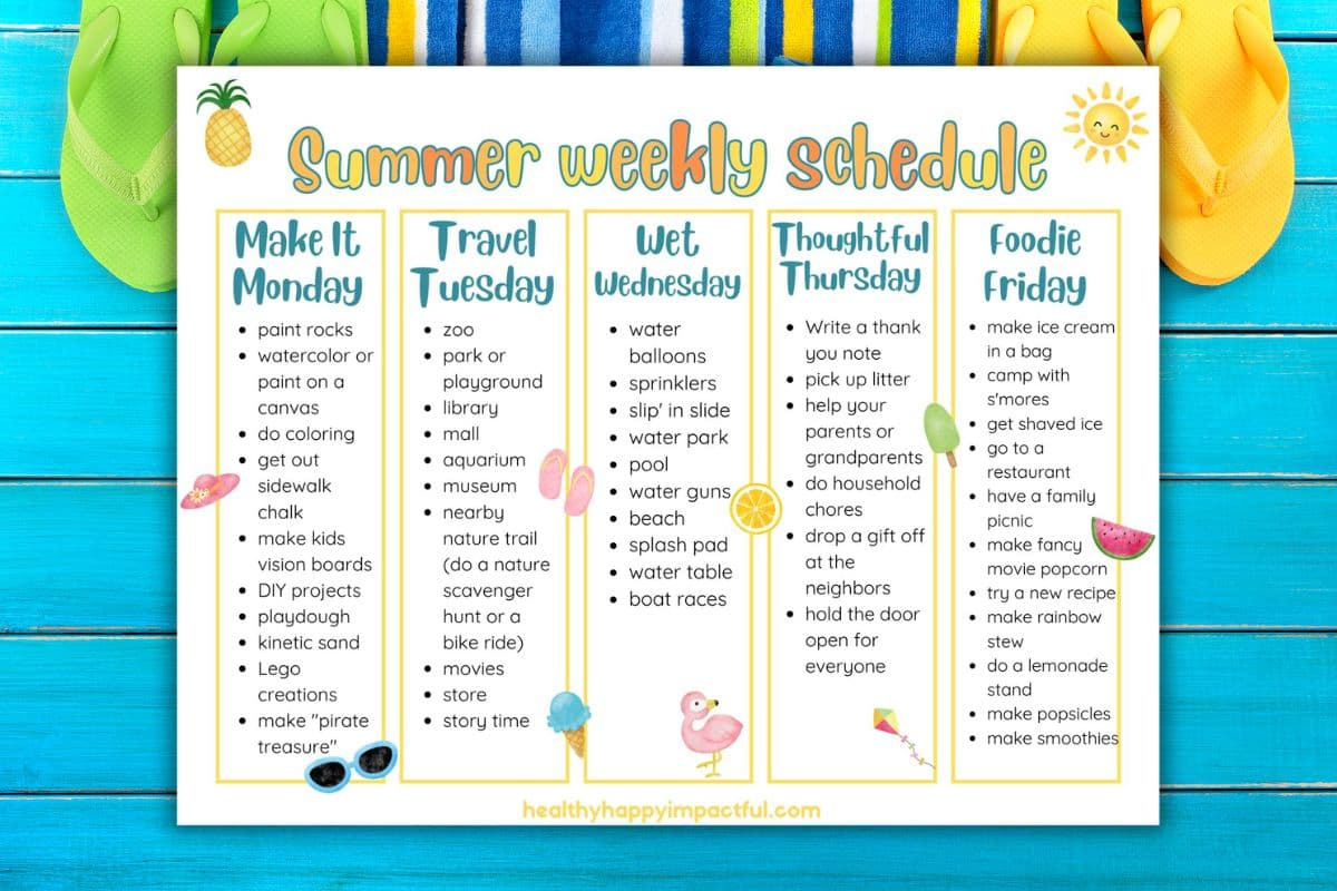 Sanity-Saving Summer Schedule Printable For Kids intended for Free Summer Camp Schedule Template