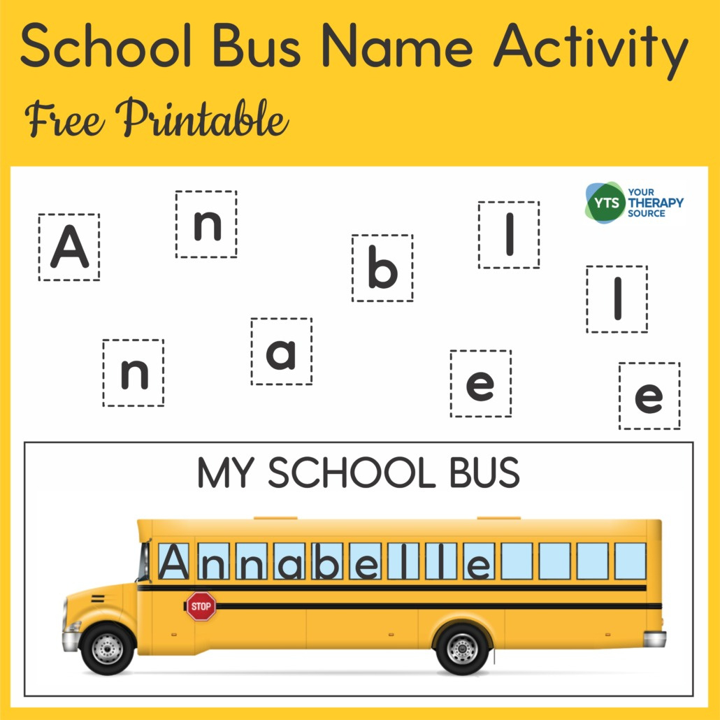 School Bus Activity - Free Name Printable - Your Therapy Source for Free Bus Safety Printables