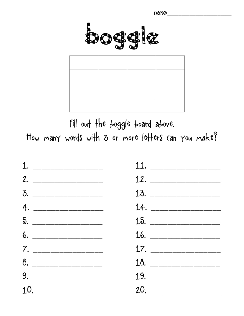School Day Love: Boggle throughout Free Printable Boggle Boards