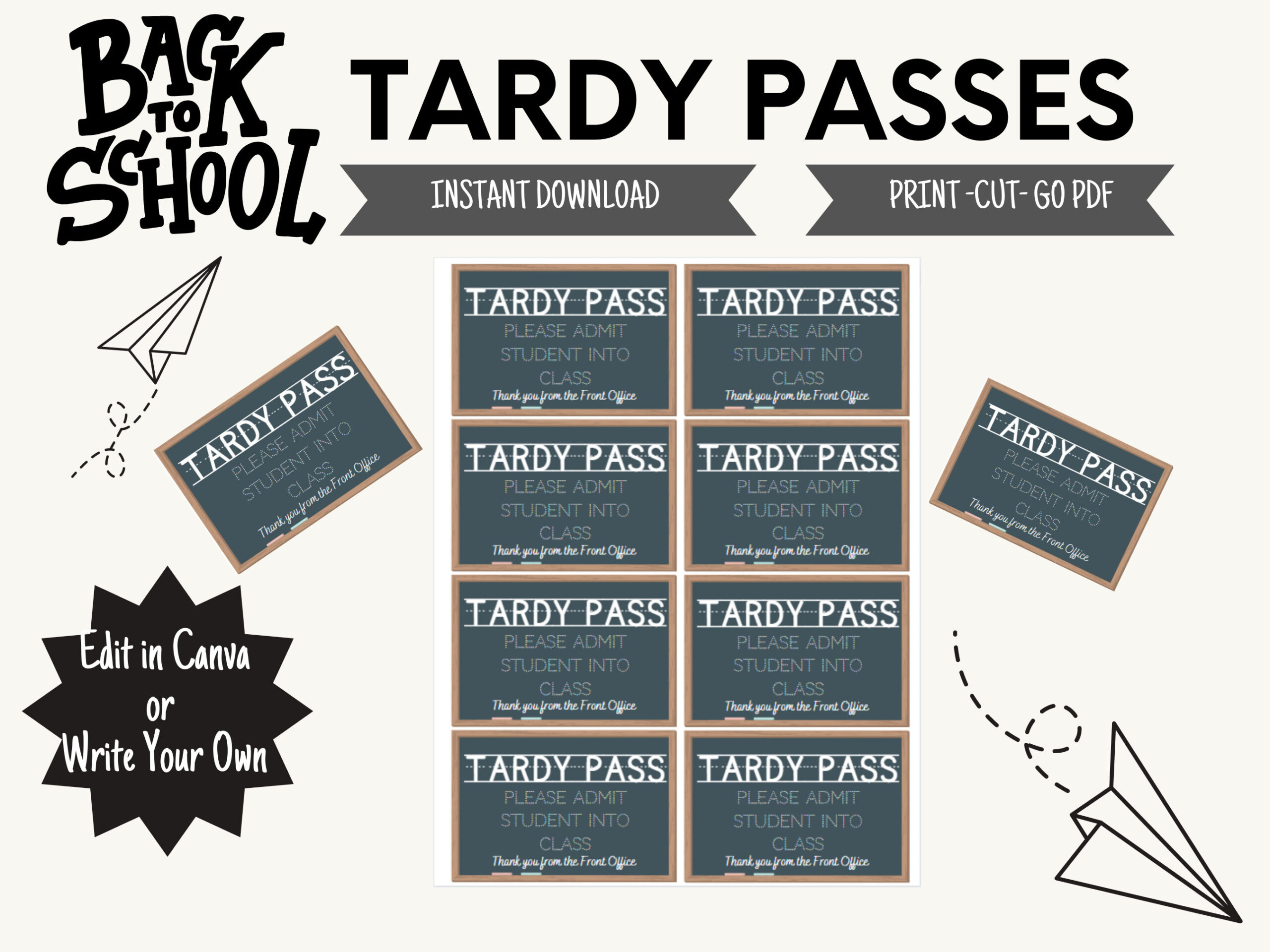 School Tardy Pass Printable| Instant Download| Late Pass Template in Free Printable Printable Tardy Slips