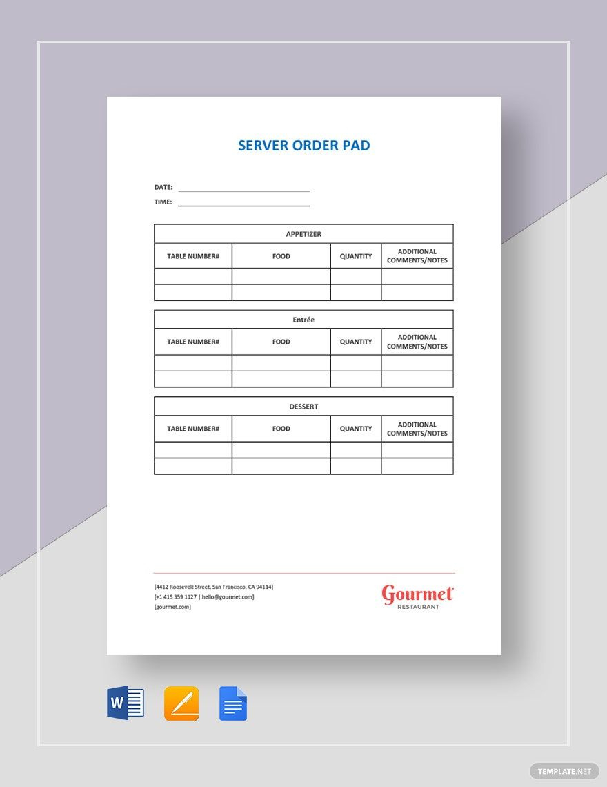 Server Order Pad Template In Google Docs, Word, Pages - Download with regard to Free Printable Waitress Order Restaurant Order Pad Template