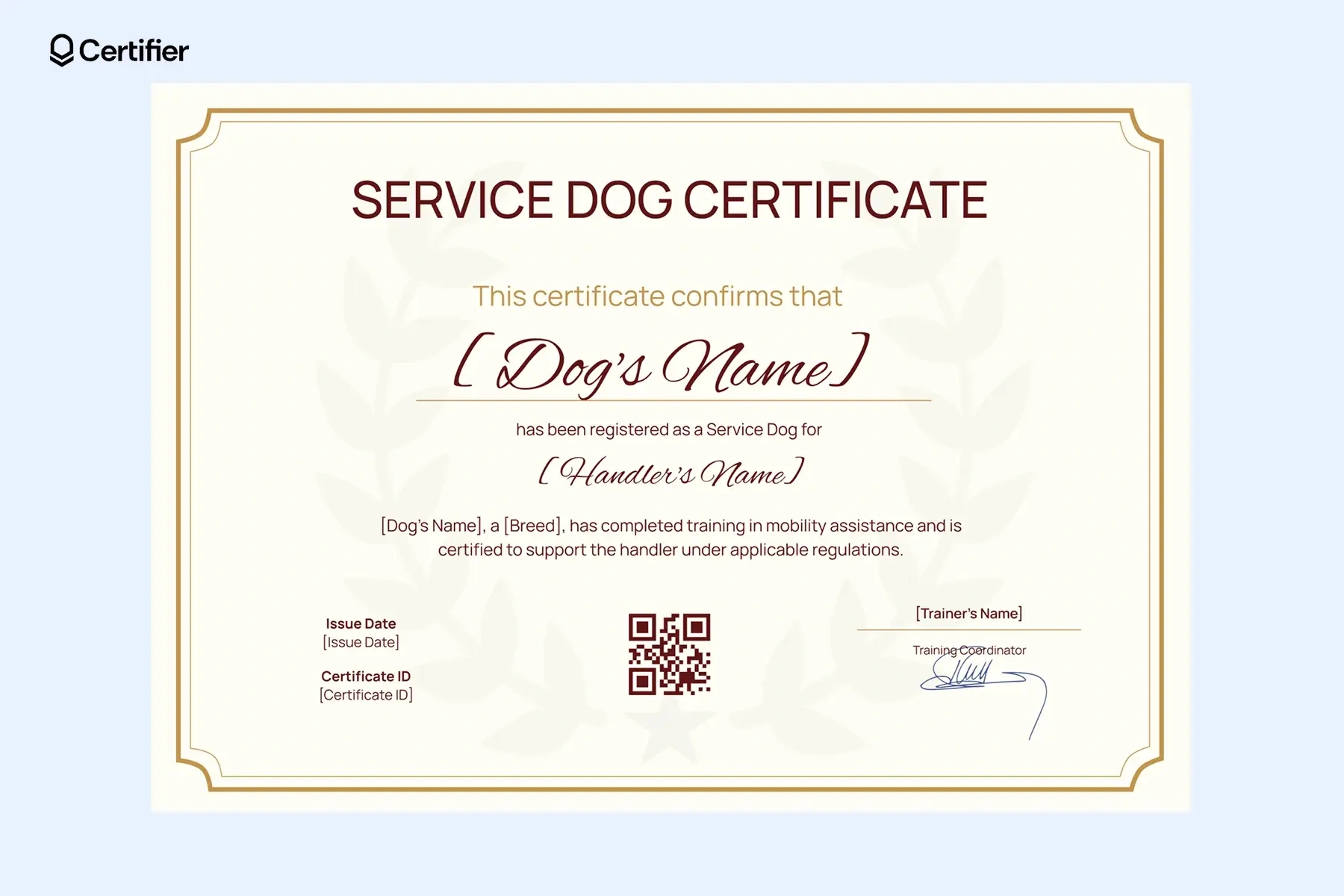 Service Dog Certificate Templates: Free &amp;amp; Customizable with Free Printable Service Dog Certificate